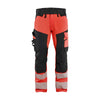 BLAKLADER 11241648 Hi Vis Trousers 4 Way Stretch Hi Vis Reflective Work Trousers Men - double weave