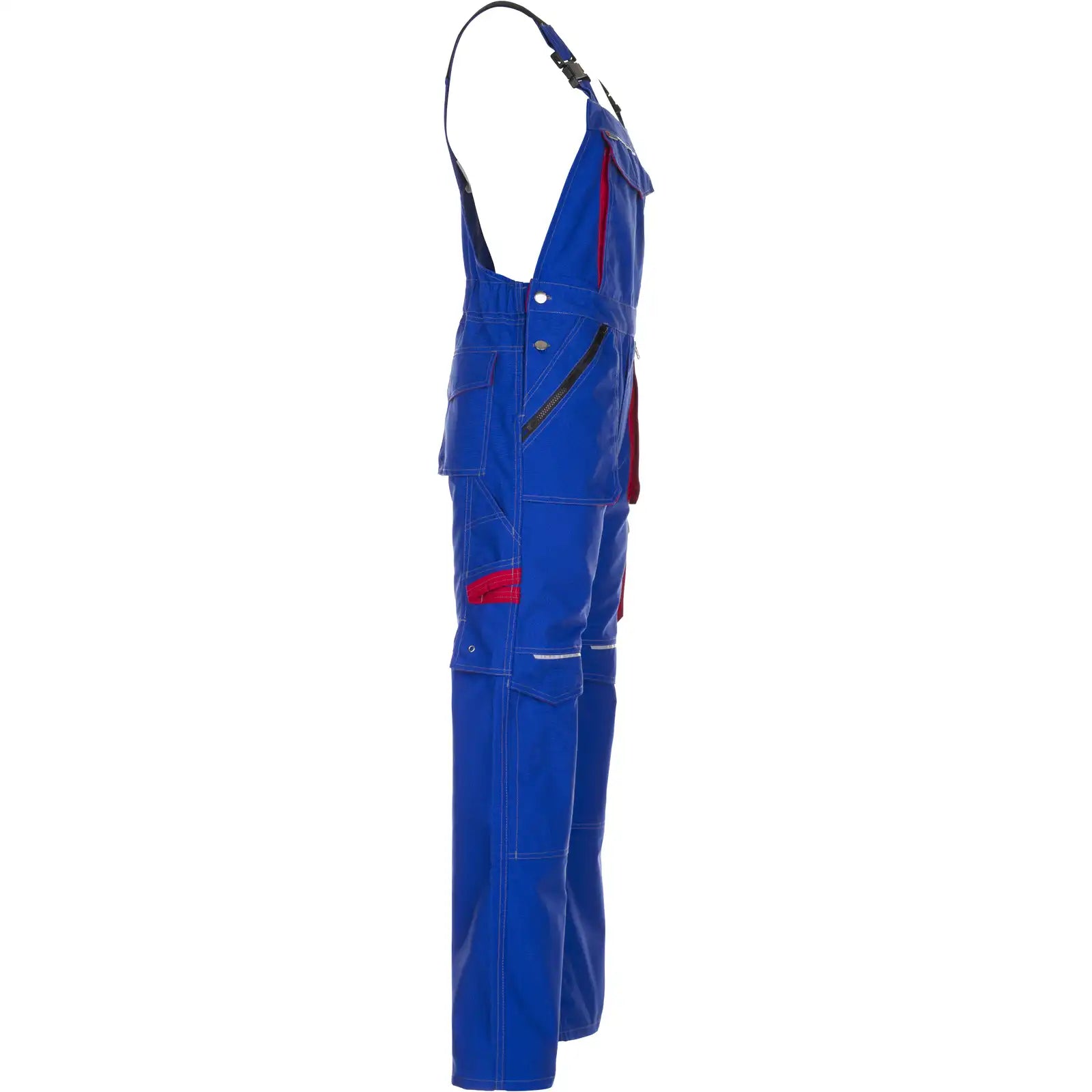 Planam Basalt Latzhose kornblumenblau/rot 102 kornblumenblau/rot - Produktbild ohne Model