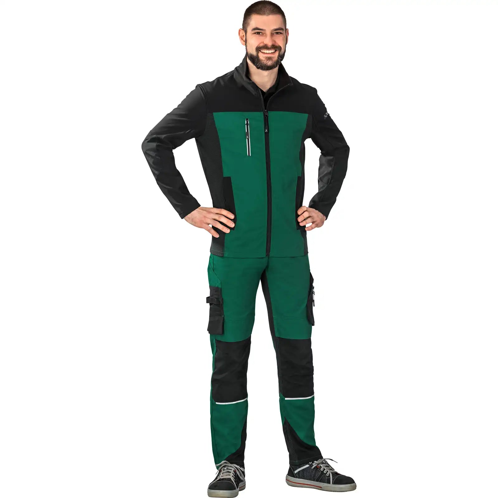 Planam Norit Herren Hybridjacke grün/schwarz 102 grün/schwarz - Produktbild mit Model