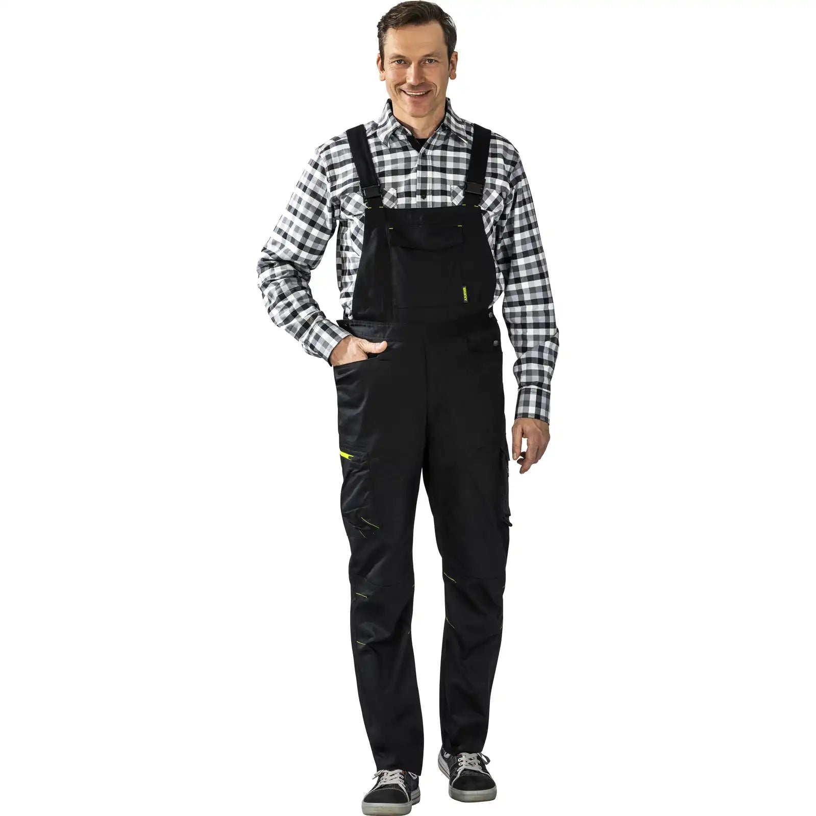 Planam PLANAM Stretchline Latzhose schwarz 102 schwarz - Produktbild mit Model