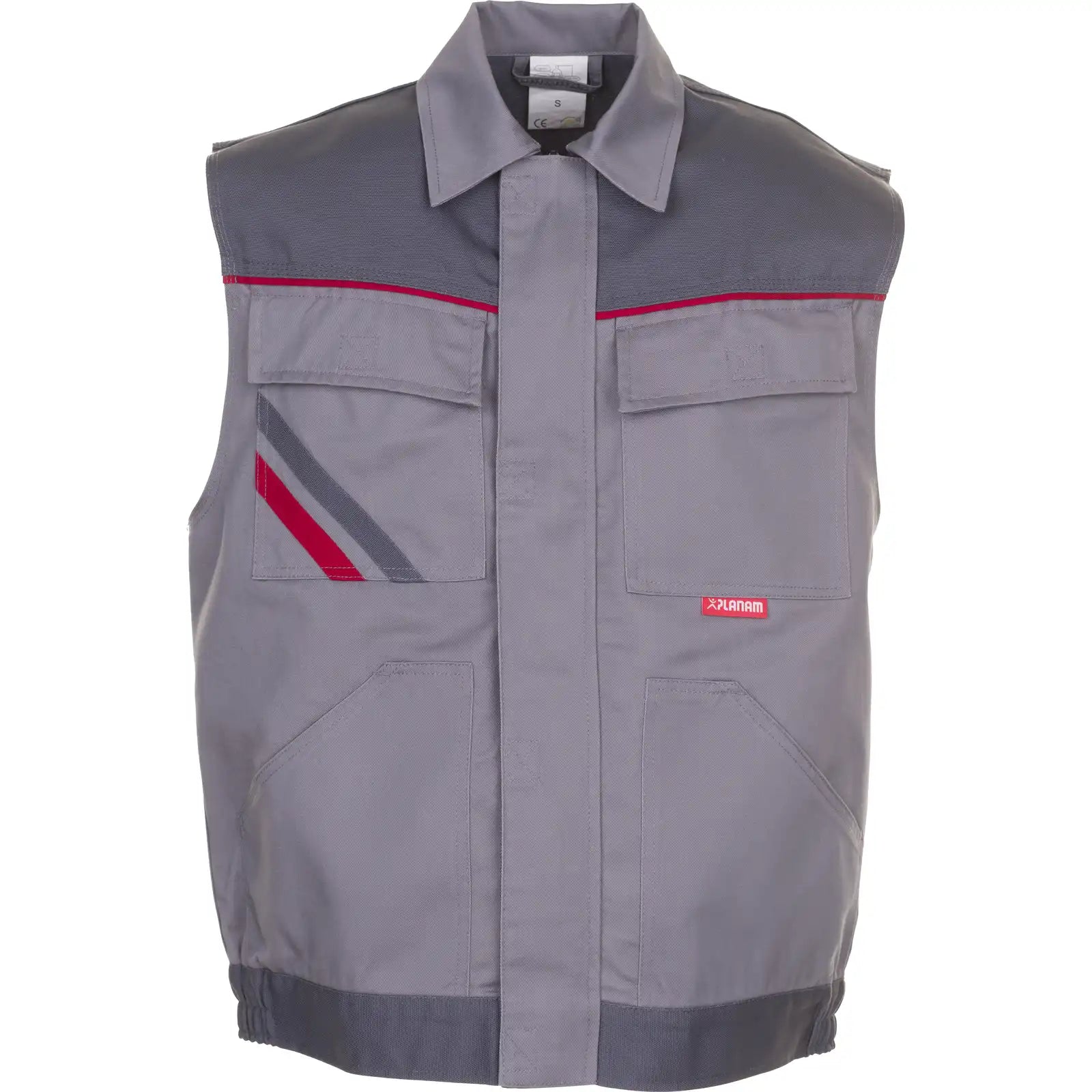 Planam Highline Arbeitsweste zink/schiefer/rot XS zink/schiefer/rot - Vorschaubild