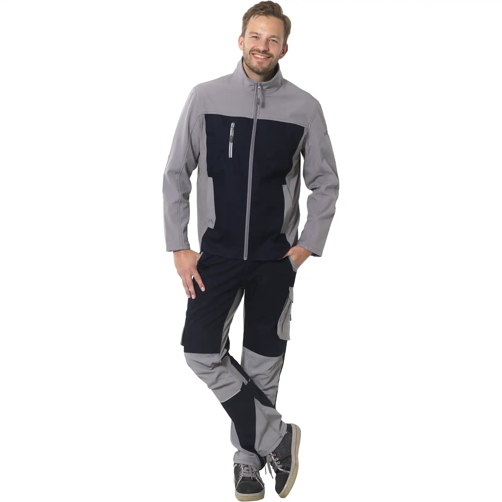 Planam Norit Herren Hybridjacke schwarzblau/zink  102 schwarzblau/zink - Produktbild mit Model