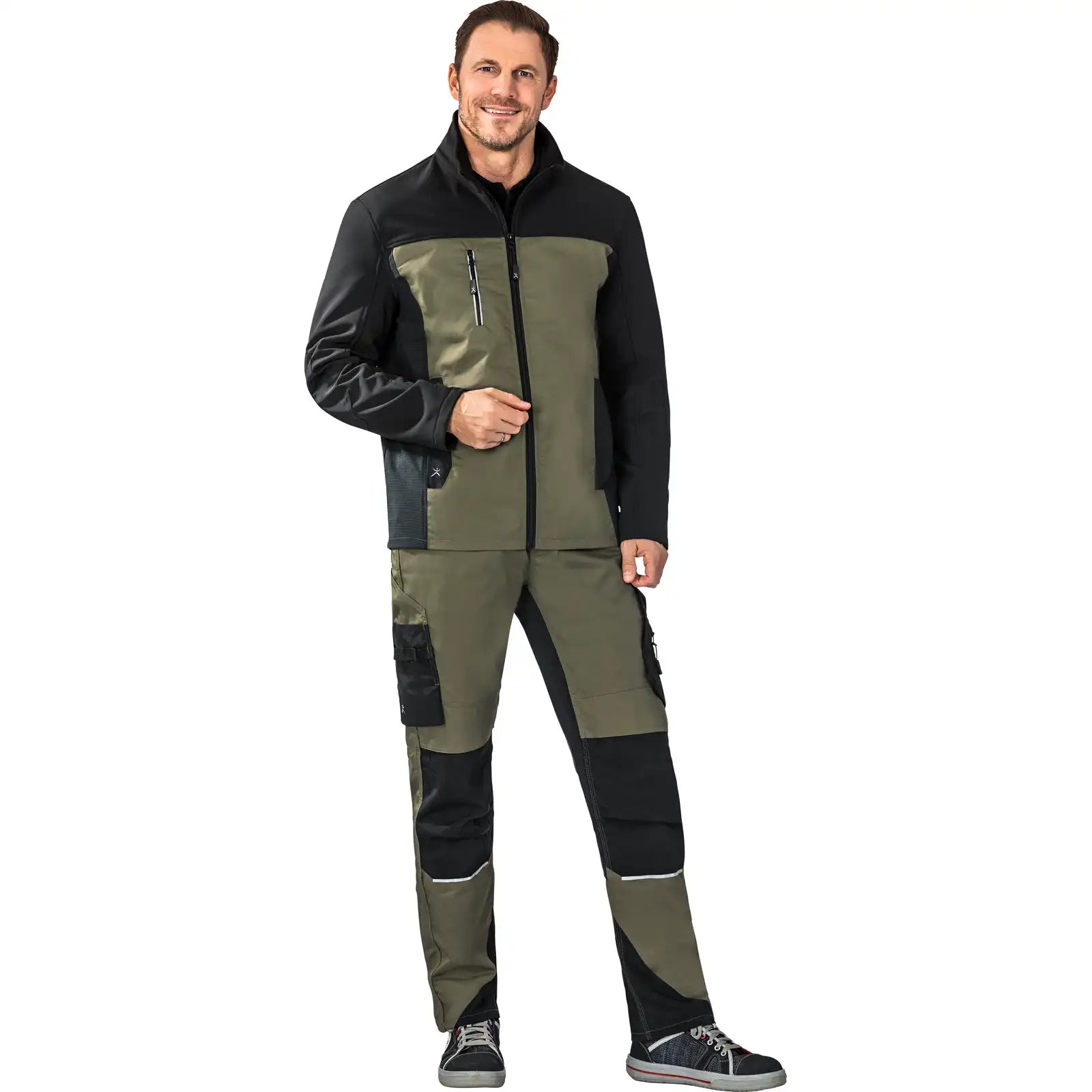 Planam Norit Herren Hybridjacke oliv/schwarz 102 oliv/schwarz - Produktbild mit Model