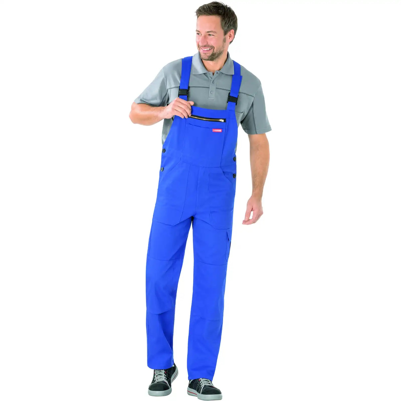 Planam BW 290 Cargo-Latzhose kornblumenblau 102 kornblumenblau - Produktbild mit Model