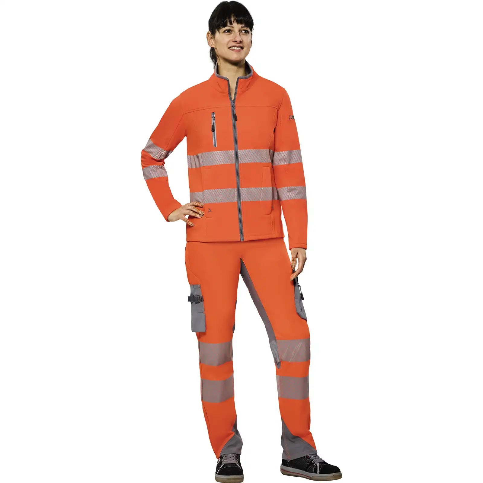 Planam Norit Warnschutz Damen Pure Softshelljacke orange  36 orange - Produktbild mit Model