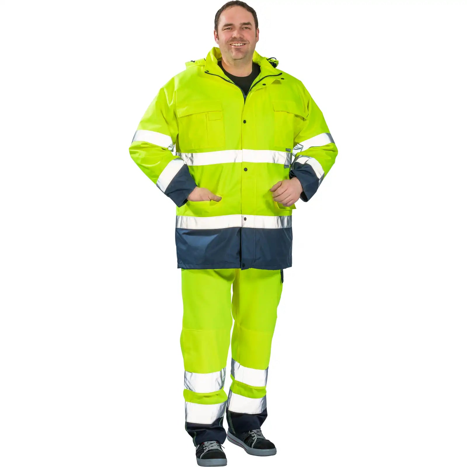 Planam Warnschutz Parka gelb/marine 4XL gelb/marine - Produktbild mit Model