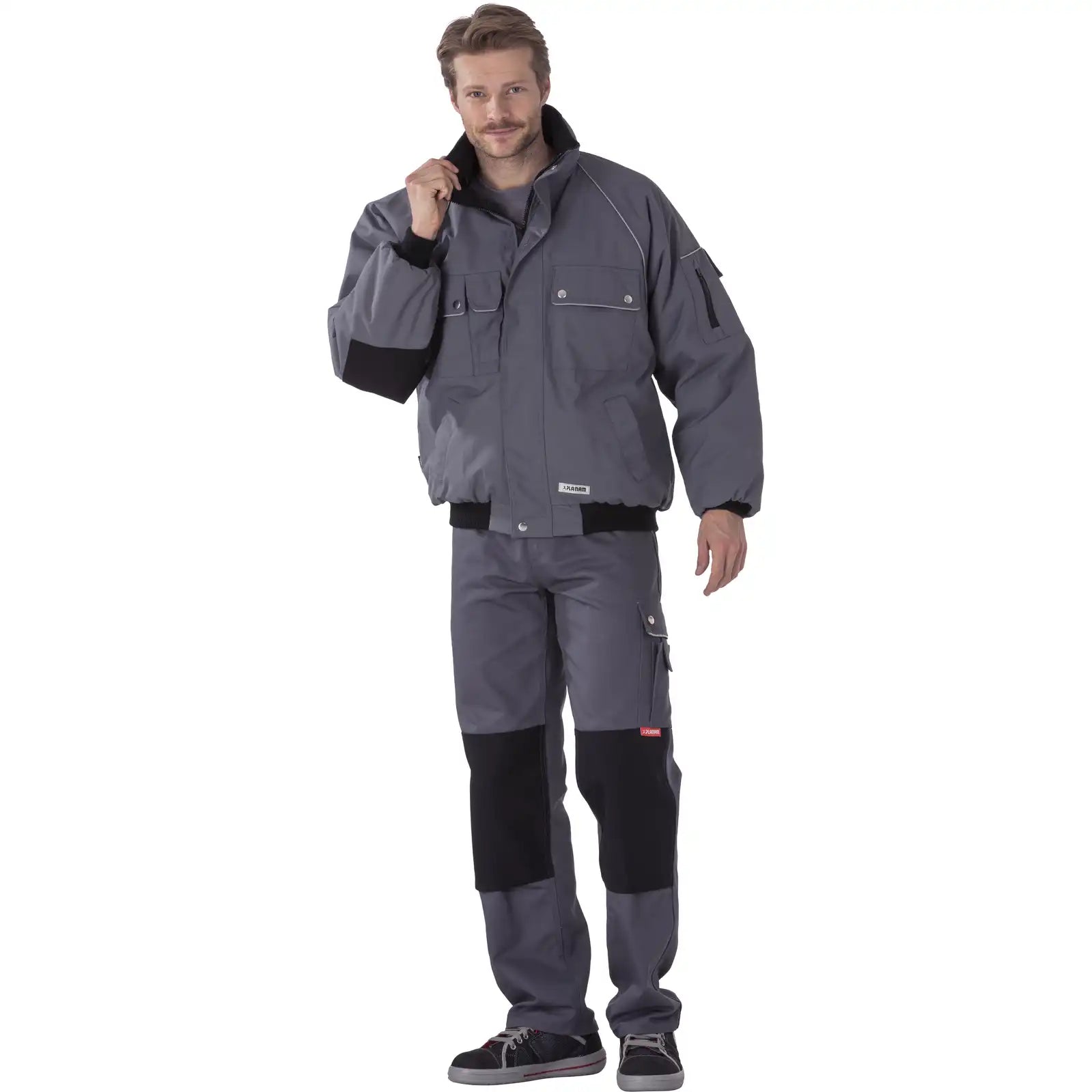 Planam Canvas 320 Winterblouson grau/schwarz 4XL grau/schwarz - Produktbild mit Model