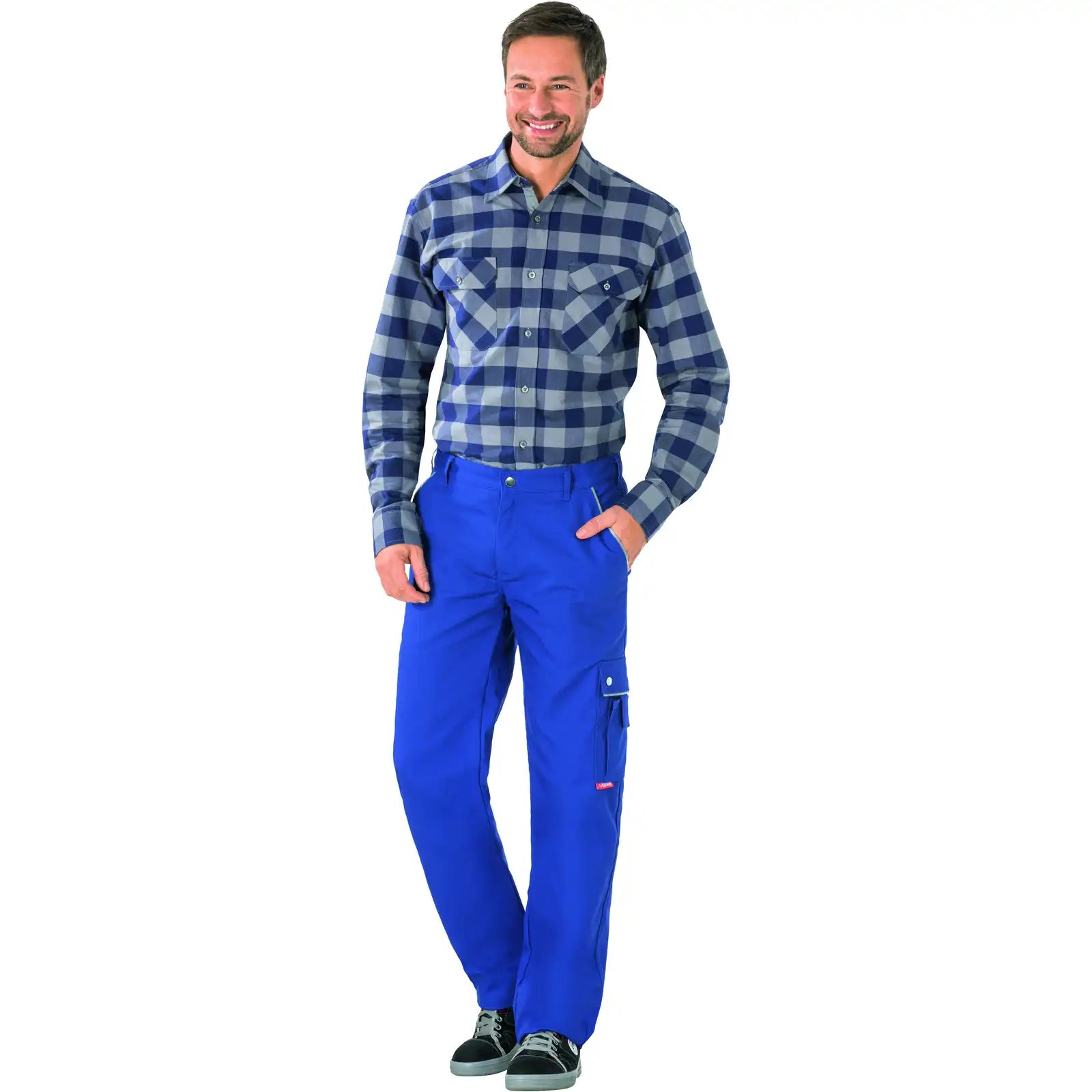 Planam Canvas 320 Thermohose kornblumenblau 102 kornblumenblau - Produktbild mit Model