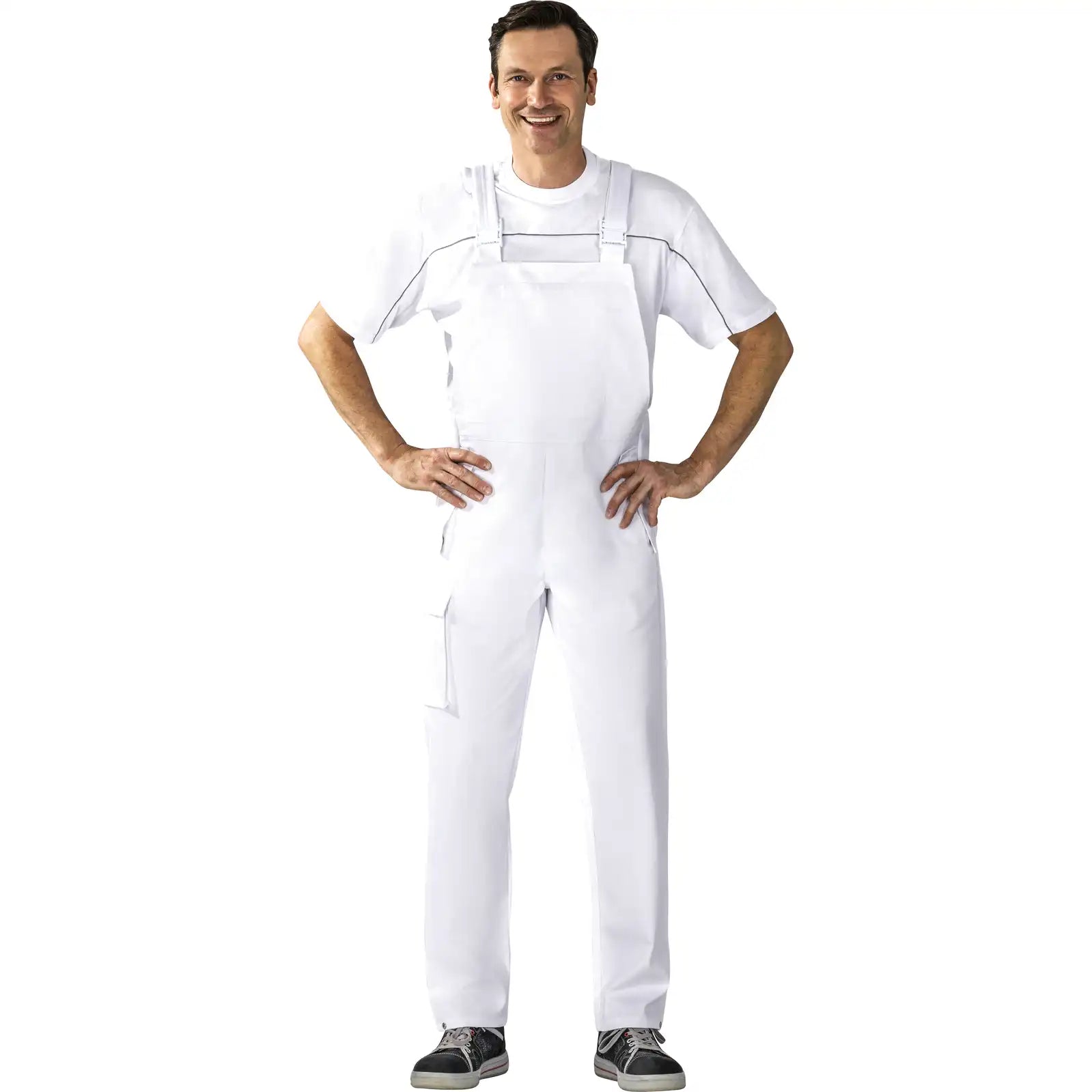 Planam Food Herren Latzhose reinweiß 102 reinweiß - Produktbild mit Model