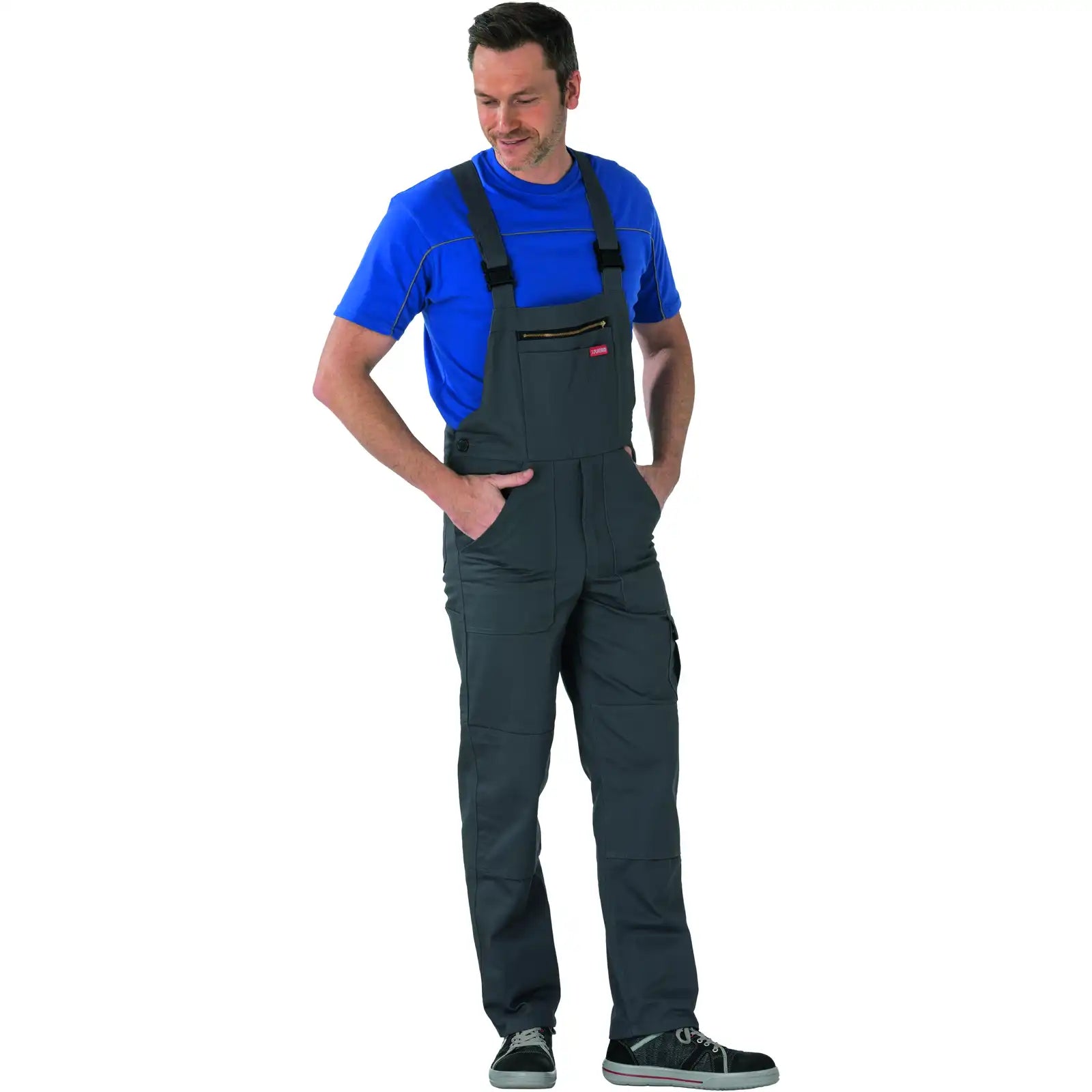 Planam BW 290 Cargo-Latzhose grau 102 grau - Produktbild mit Model