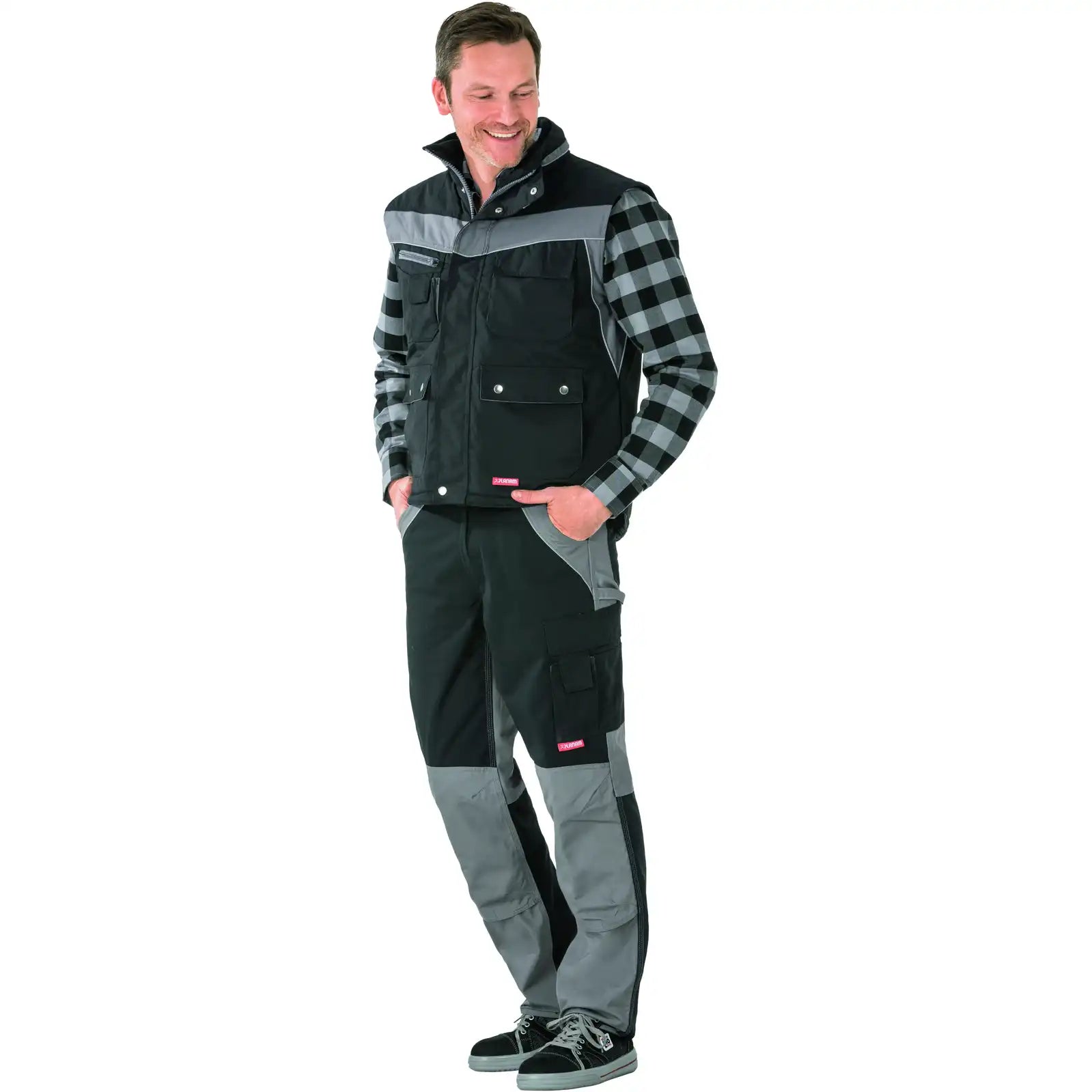 Planam Plaline Winterweste schwarz/zink XS schwarz/zink - Produktbild mit Model