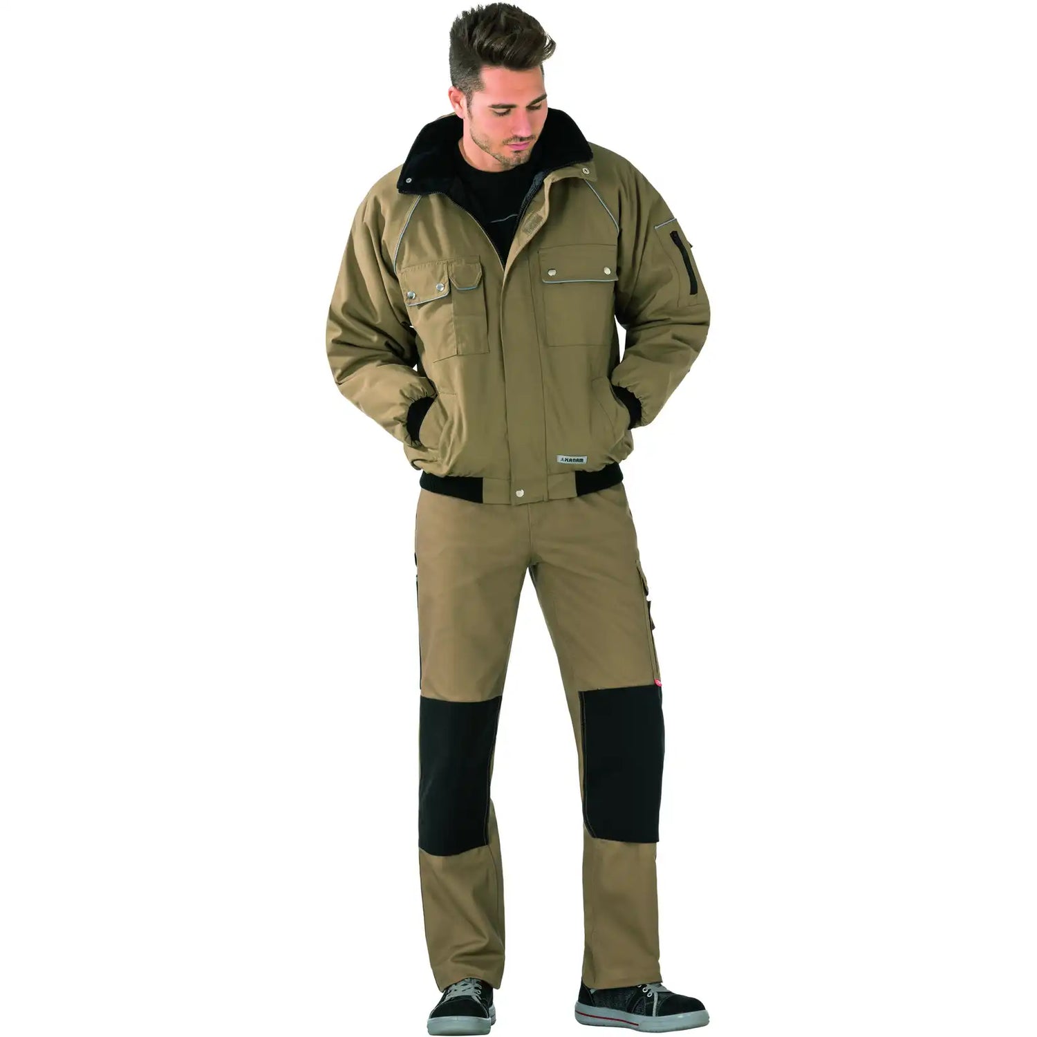 Planam Canvas 320 Winterblouson khaki/schwarz S khaki/schwarz - Produktbild mit Model