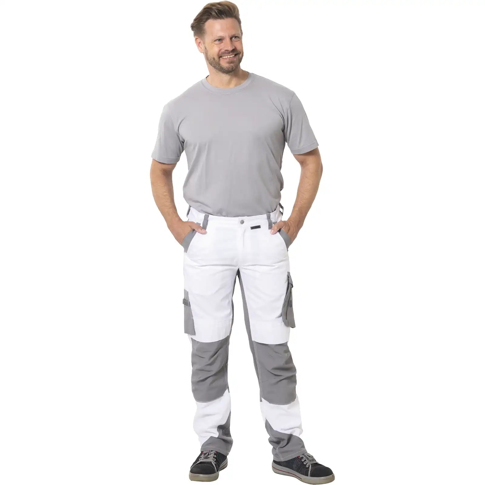 Planam Norit Herren Bundhose weiß/zink         102 weiß/zink - Produktbild mit Model