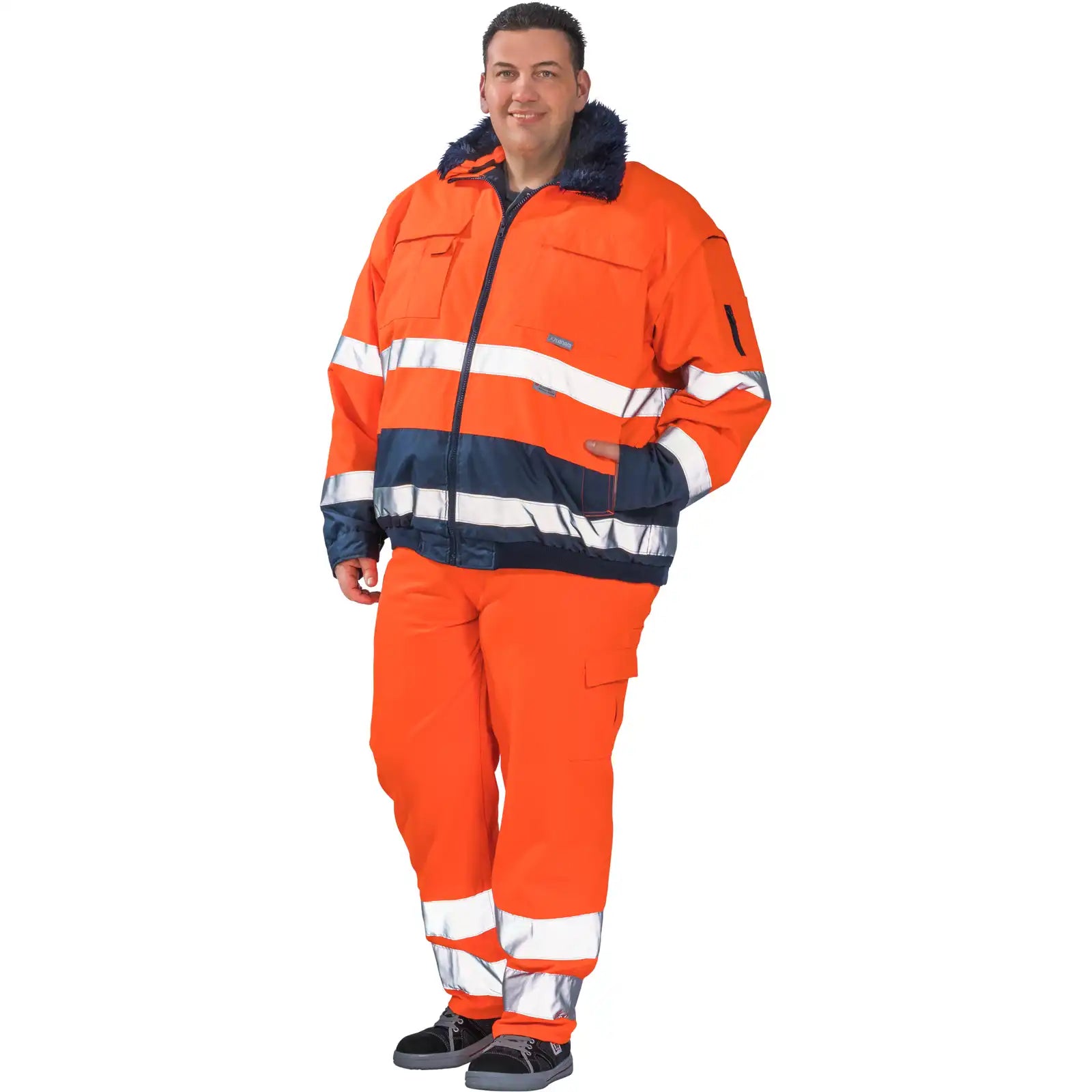 Planam Warnschutz Comfortjacke orange/marine 4XL orange/marine - Produktbild mit Model