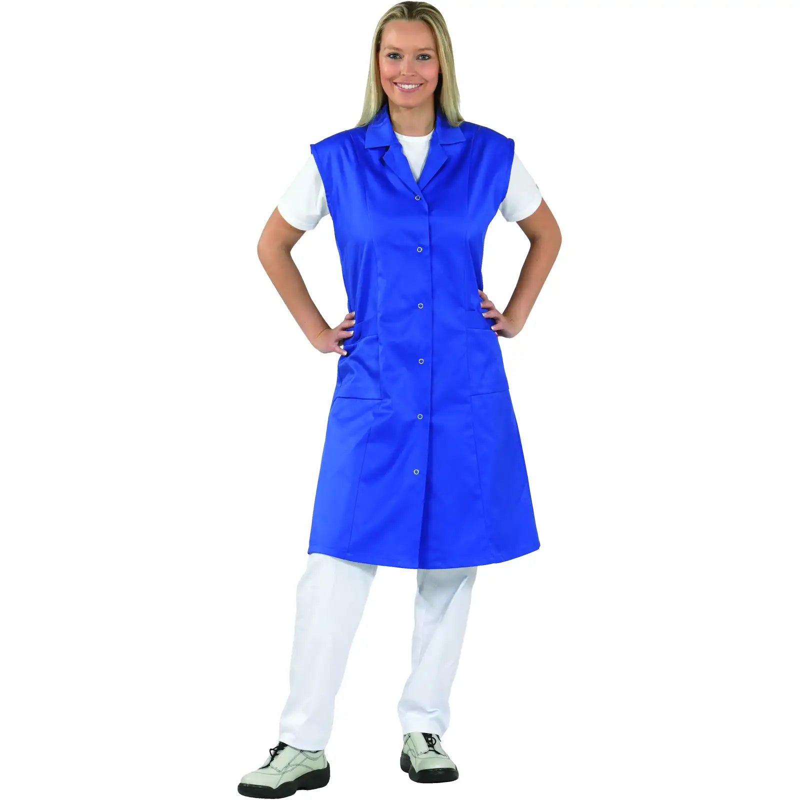 Planam Damen Mantel Mischgewebe ärmellos kornblumenblau 36 kornblumenblau - Produktbild mit Model