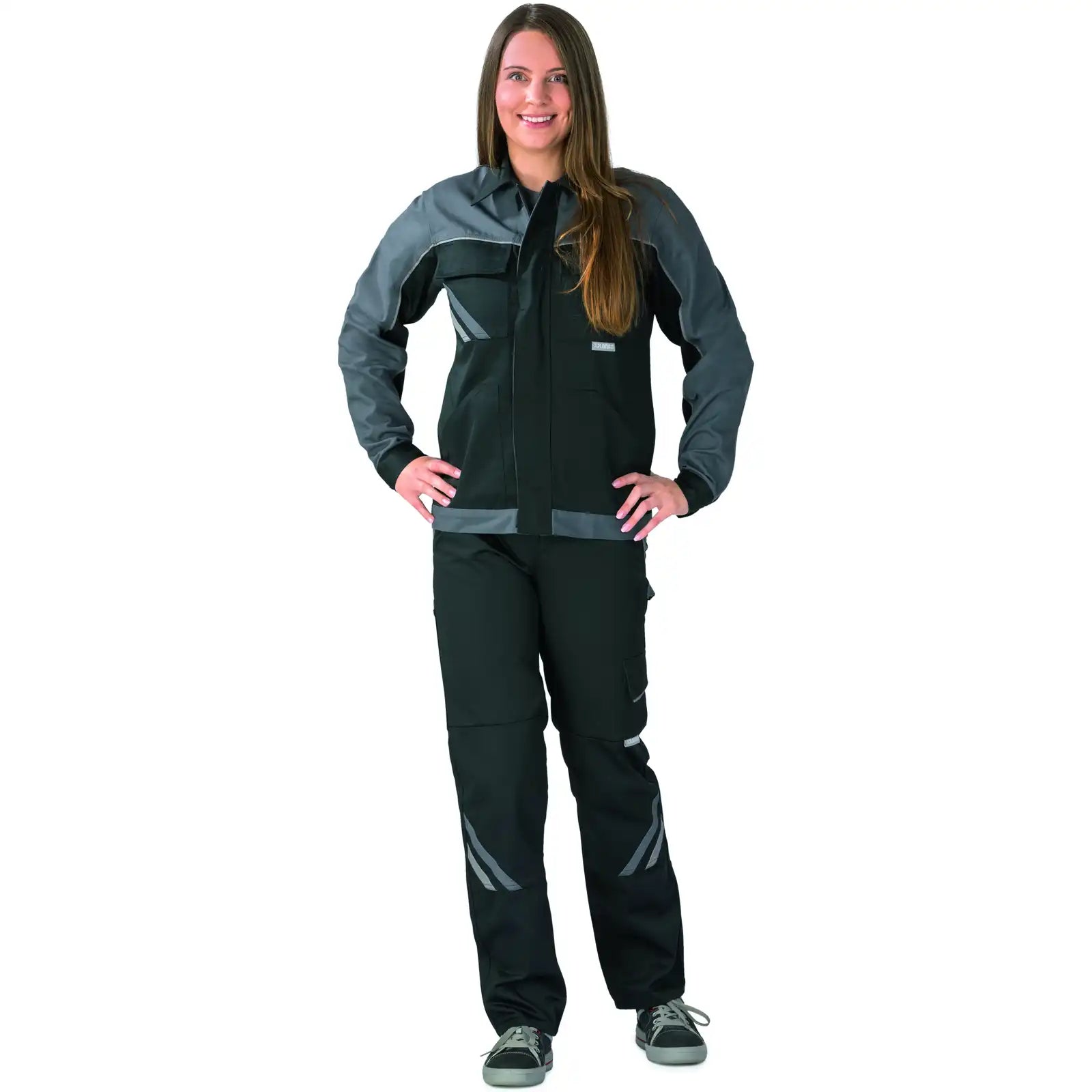 Planam Highline Damen Bundjacke schwarz/schiefer/zink 34 schwarz/schiefer/zink - Produktbild mit Model