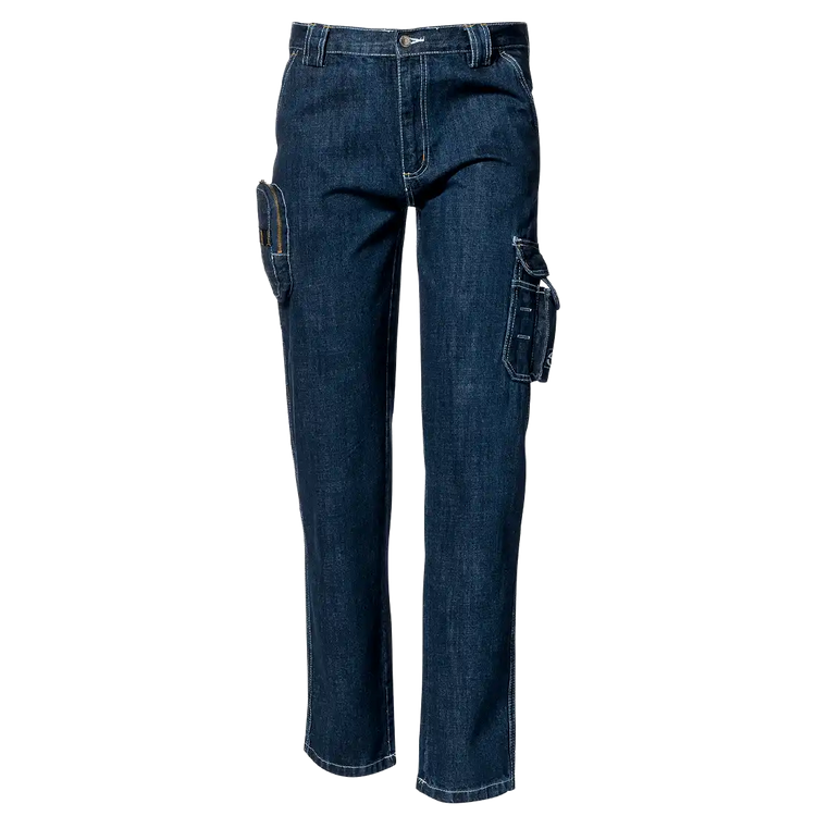 JEANS CARGO WORK TROUSERS - Multi-Functional Utility Pockets, 100% Cotton Denim