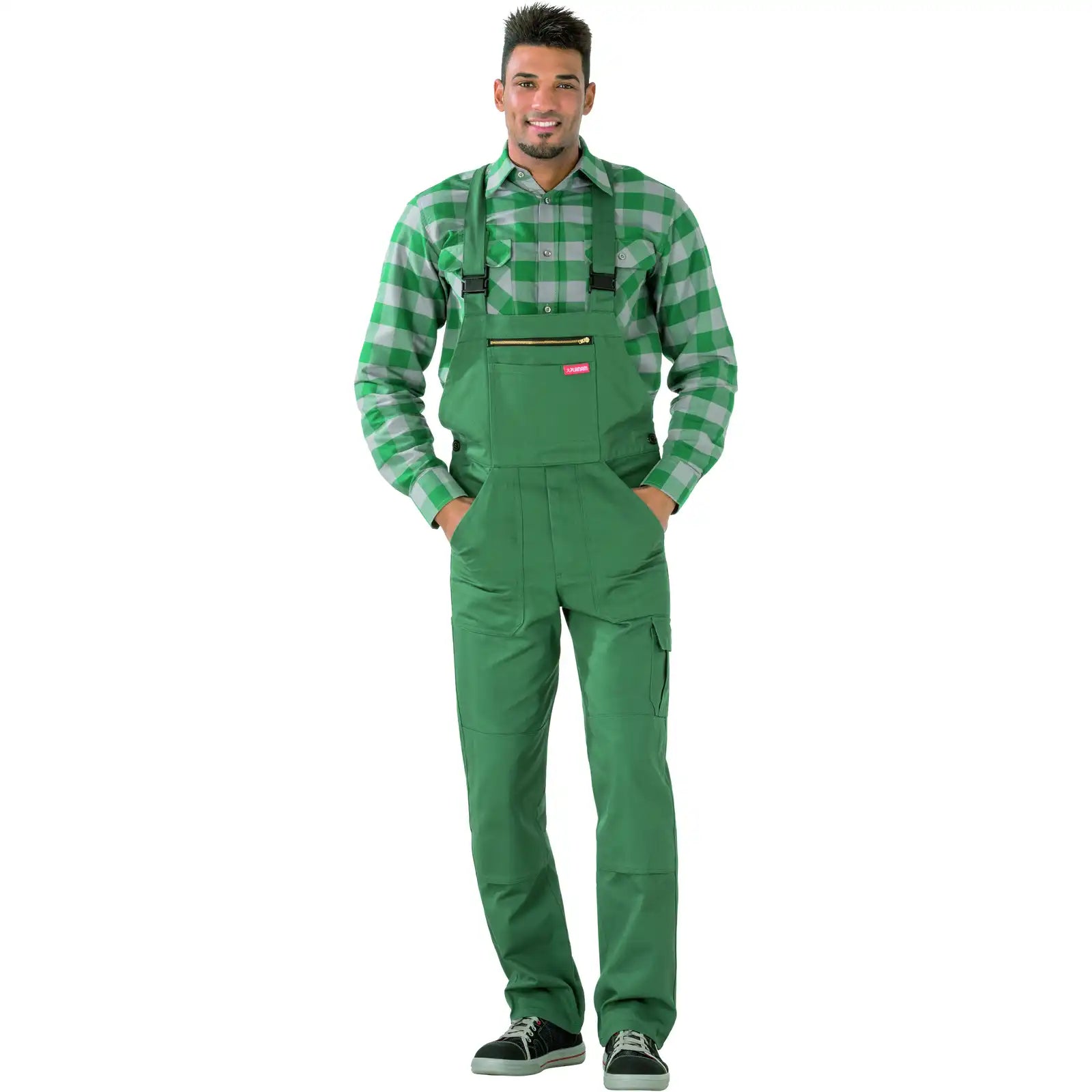 Planam BW 290 Cargo-Latzhose mittelgrün 102 mittelgrün - Produktbild mit Model