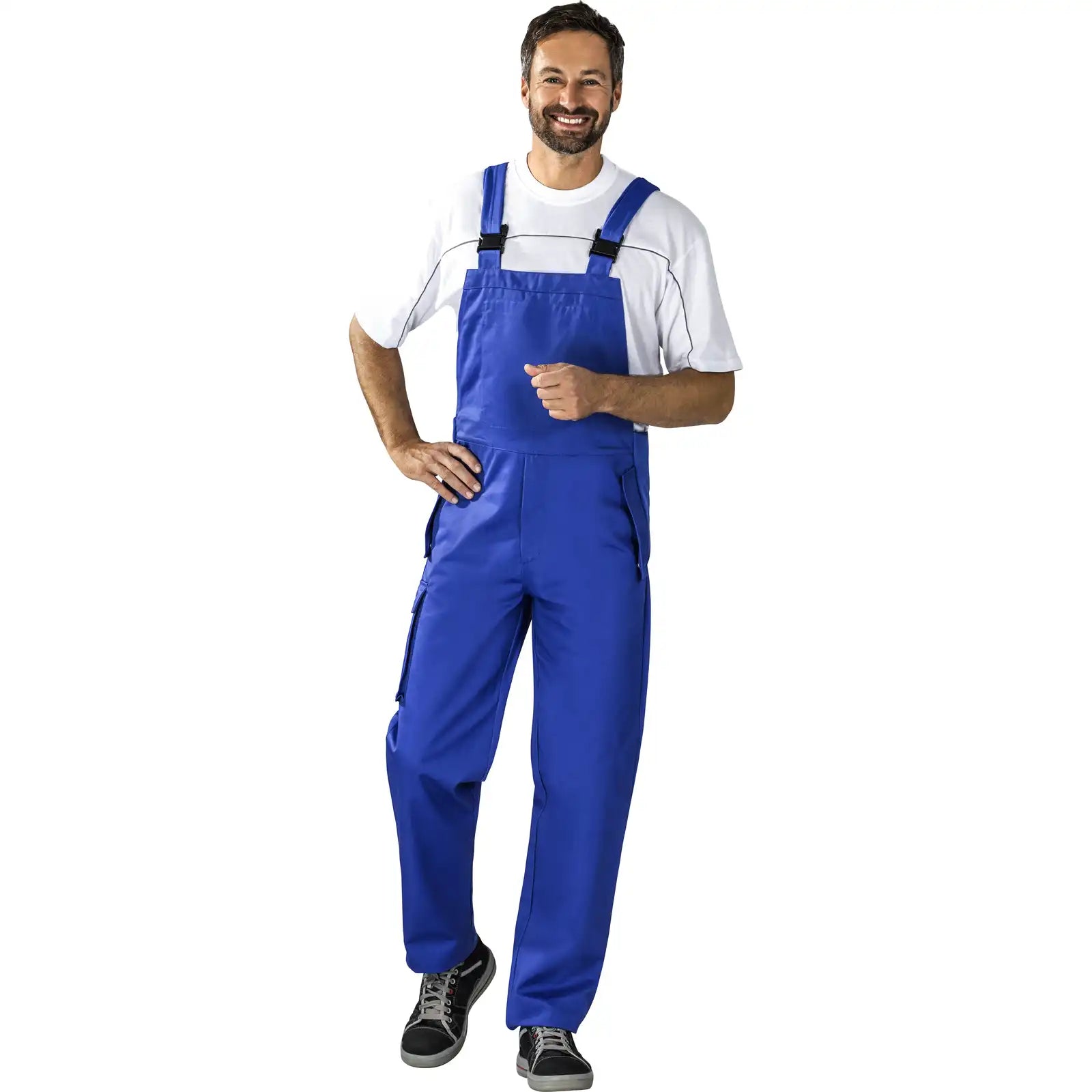 Planam Food Herren Latzhose kornblumenblau 102 kornblumenblau - Produktbild mit Model
