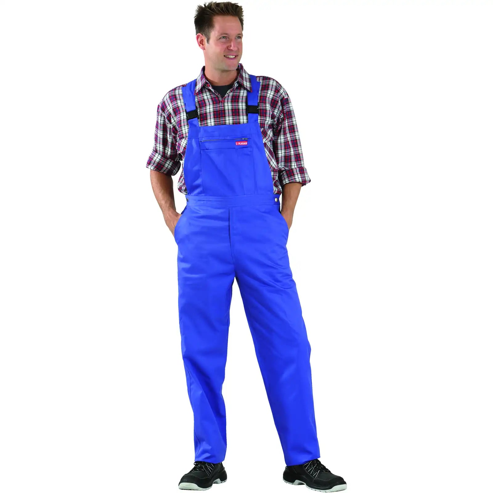 Planam MG 260 Latzhose kornblumenblau 102 kornblumenblau - Produktbild mit Model