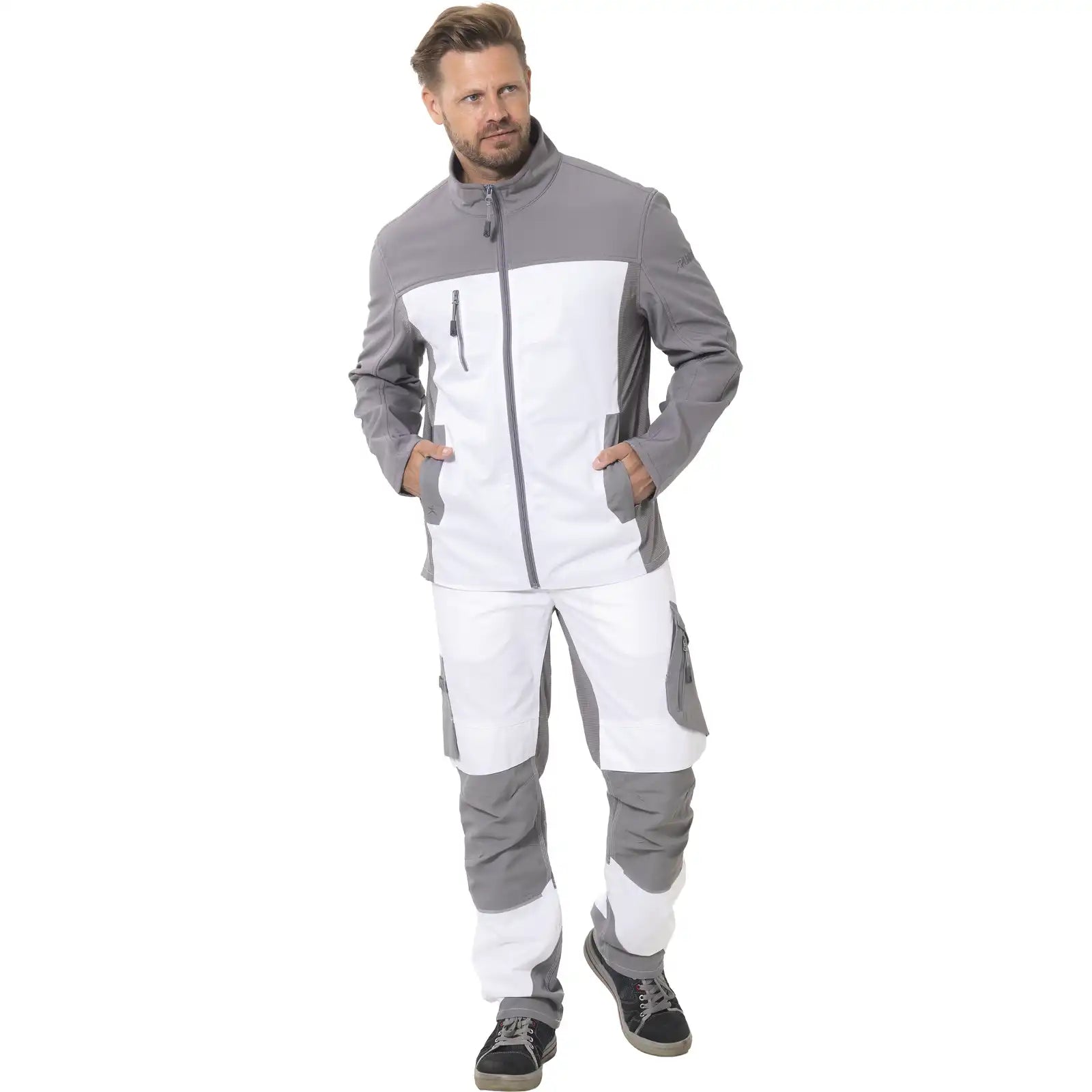 Planam Norit Herren Hybridjacke weiß/zink         102 weiß/zink - Produktbild mit Model