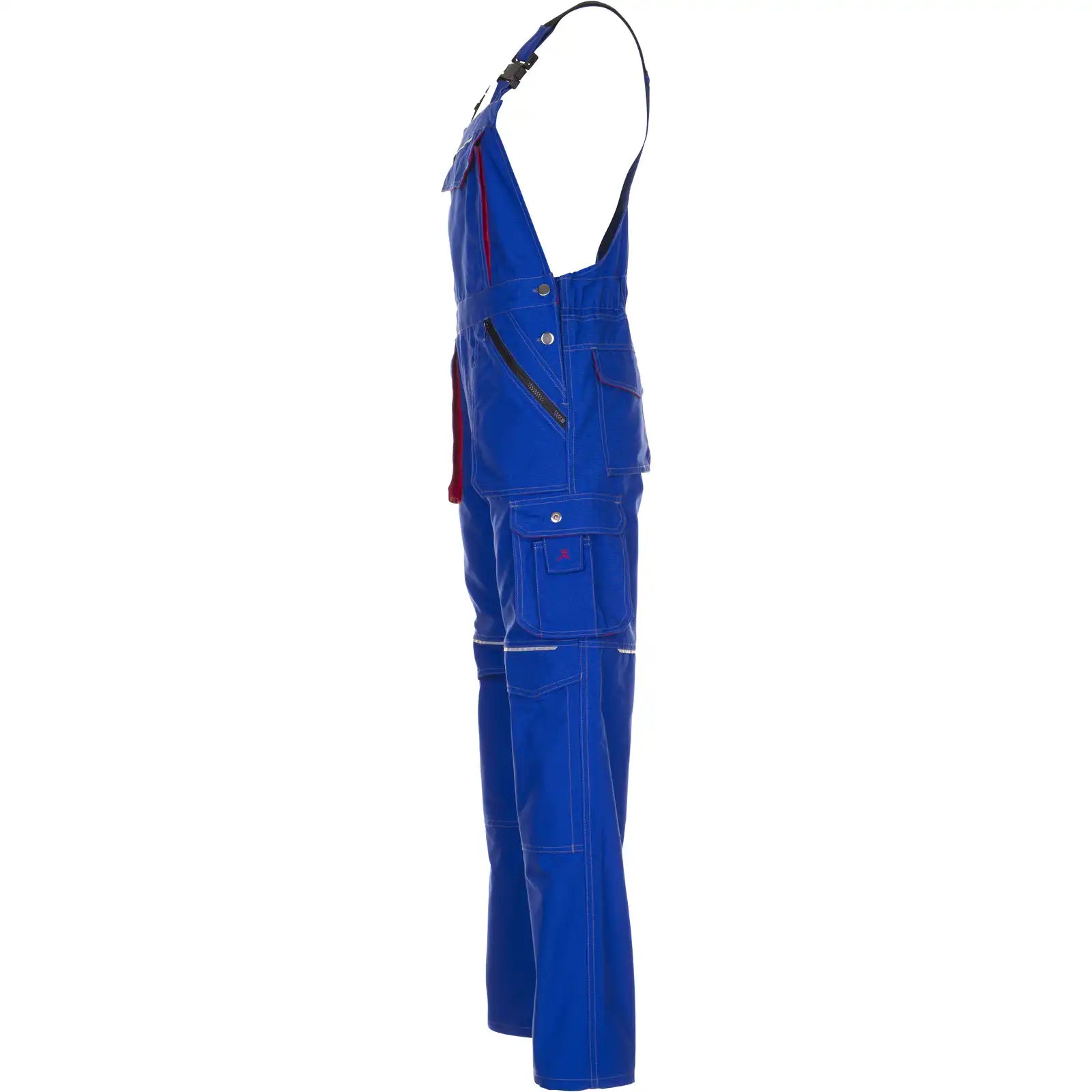 Planam Basalt Latzhose kornblumenblau/rot 102 kornblumenblau/rot - Produktbild ohne Model