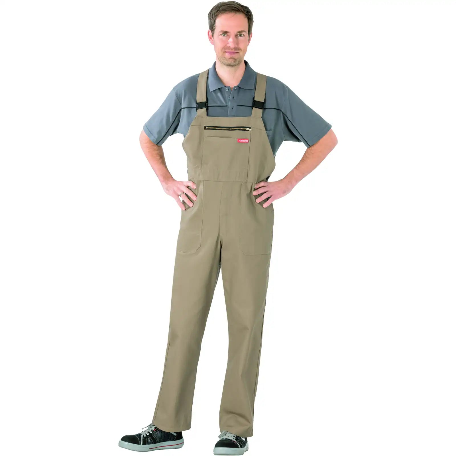 Planam BW 290 Latzhose khaki 102 khaki - Produktbild mit Model