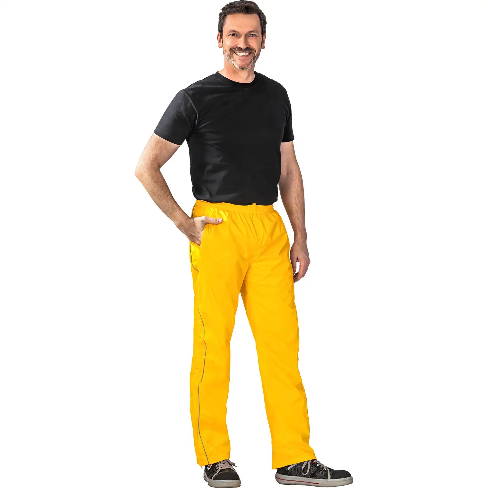 Planam Outdoor Monsun Hose gelb 4XL gelb - Produktbild mit Model