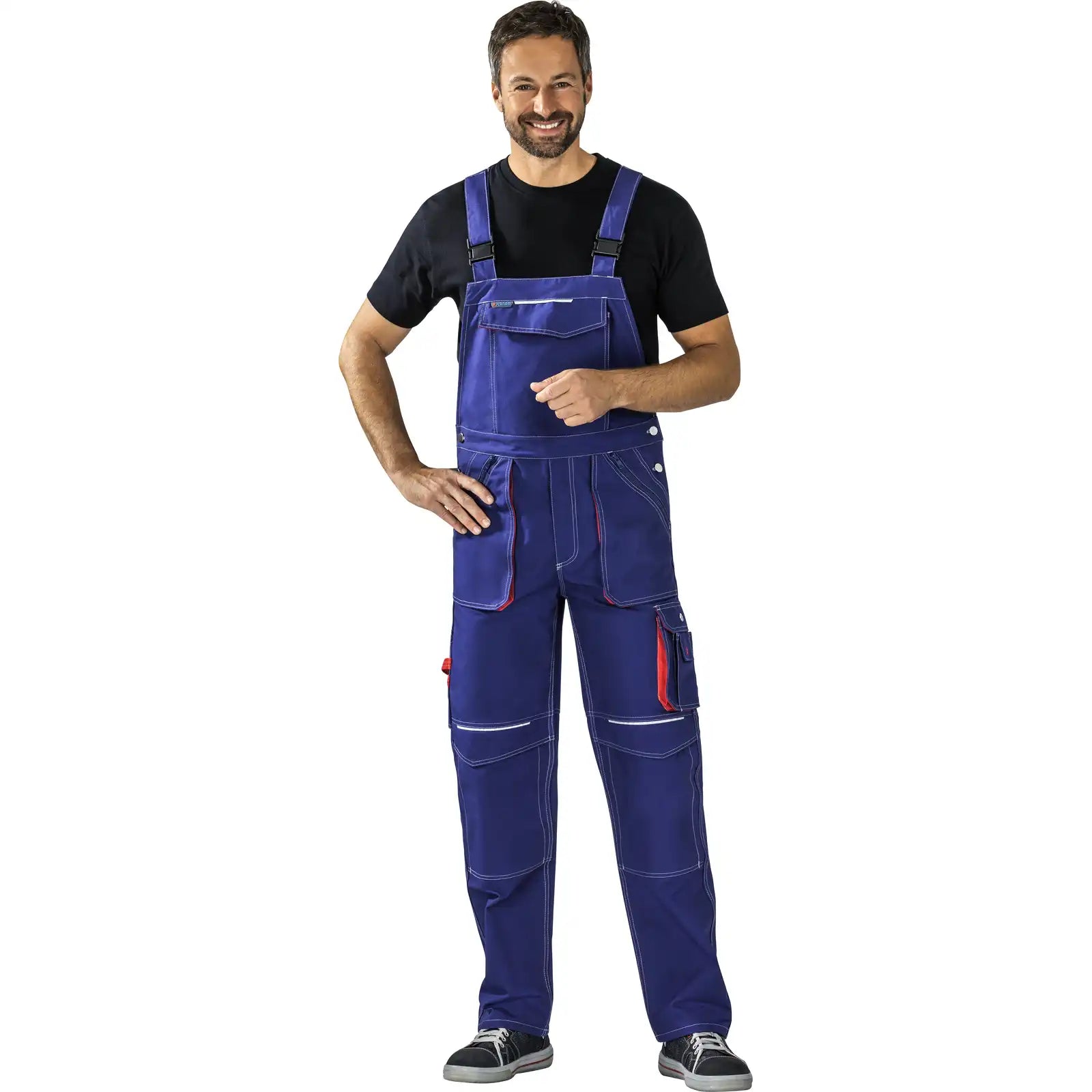 Planam Basalt Latzhose marine/rot 102 marine/rot - Produktbild mit Model