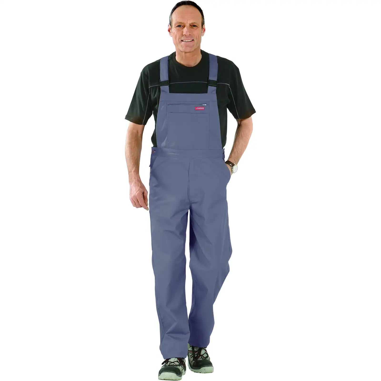 Planam MG 260 Latzhose grau 102 grau - Produktbild mit Model