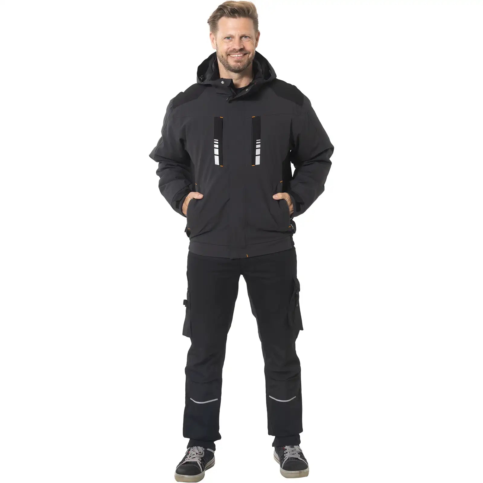 Planam Moto Winterjacke grau/schwarz S grau/schwarz - Produktbild mit Model