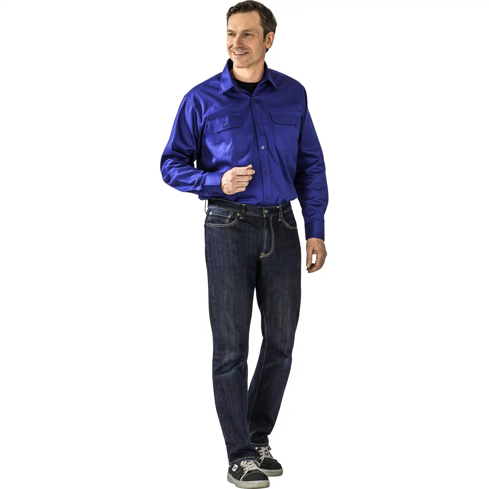 Planam Hemden Köperhemd Langarm dunkelblau 37/38 dunkelblau - Produktbild mit Model