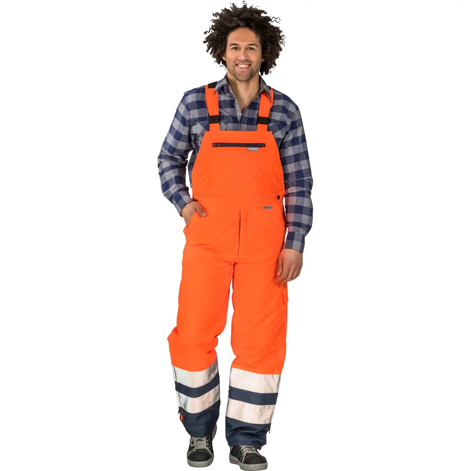 Planam Warnschutz Winterlatzhose orange/marine 4XL orange/marine - Produktbild mit Model