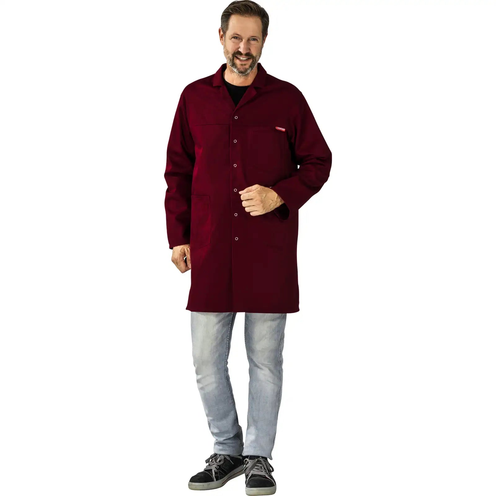 Planam MG 260 Berufsmantel bordeaux 102 bordeaux - Produktbild mit Model