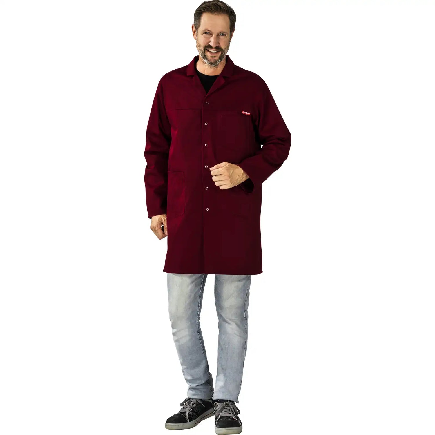 Planam MG 260 Berufsmantel bordeaux 102 bordeaux - Produktbild mit Model