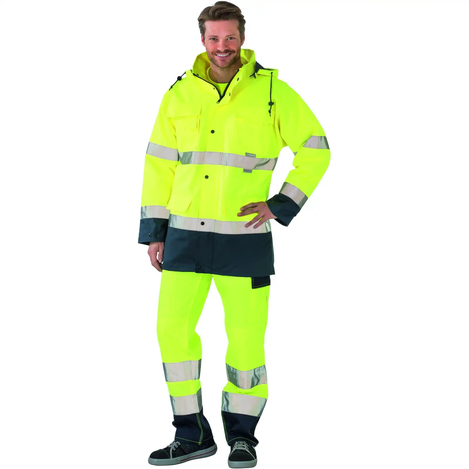 Planam Warnschutz Parka gelb/marine 4XL gelb/marine - Produktbild mit Model