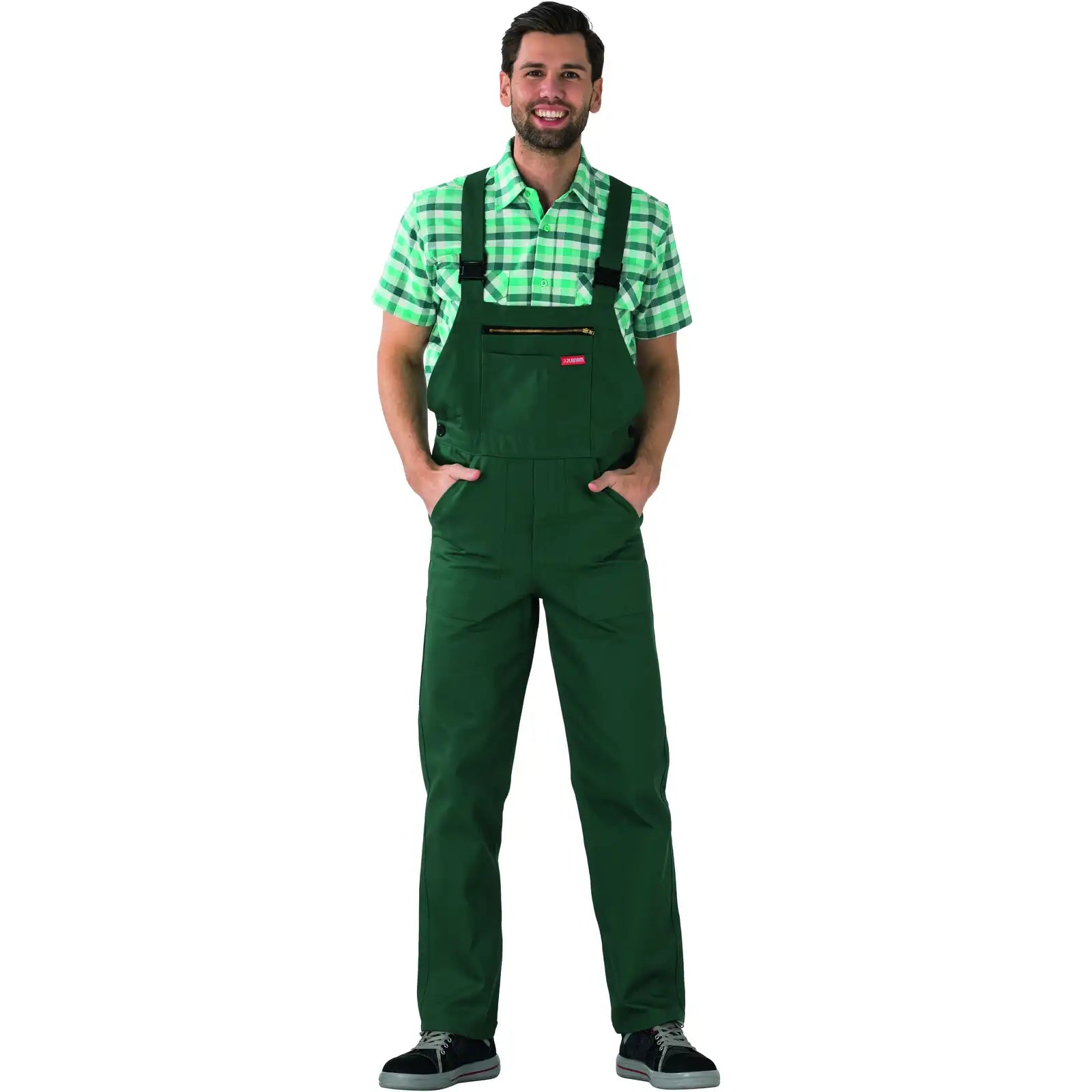 Planam BW 290 Latzhose mittelgrün 102 mittelgrün - Produktbild mit Model