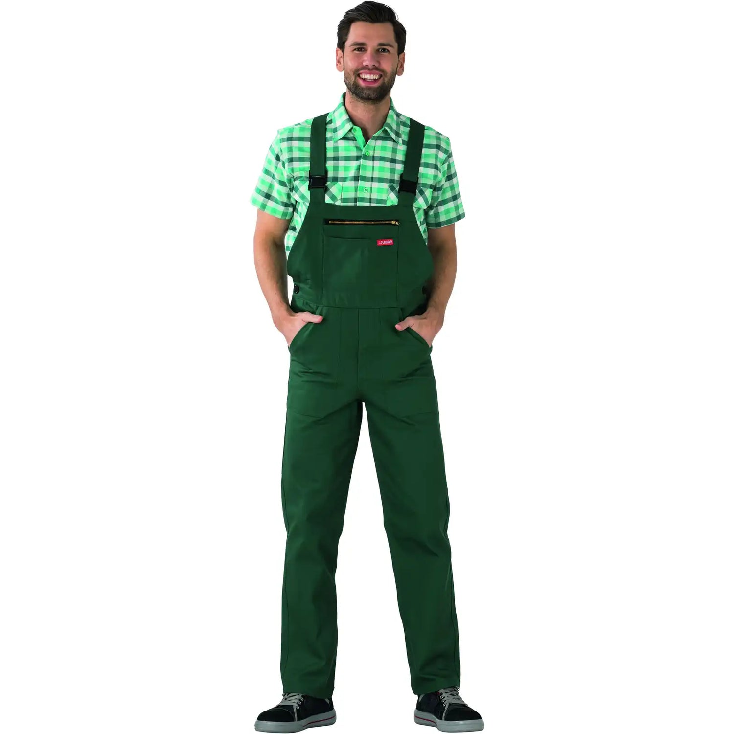 Planam BW 290 Latzhose mittelgrün 102 mittelgrün - Produktbild mit Model