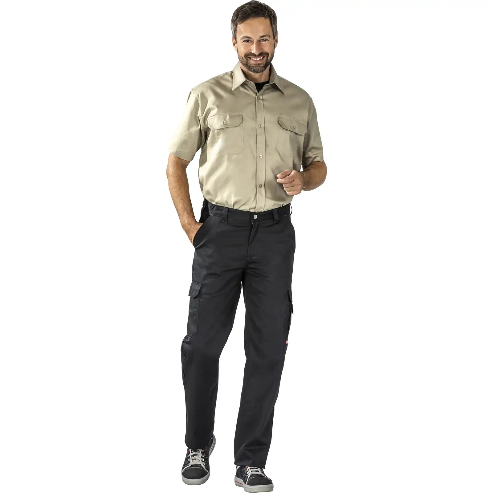Planam Hemden Köperhemd 1/4-Arm khaki 37/38 khaki - Produktbild mit Model