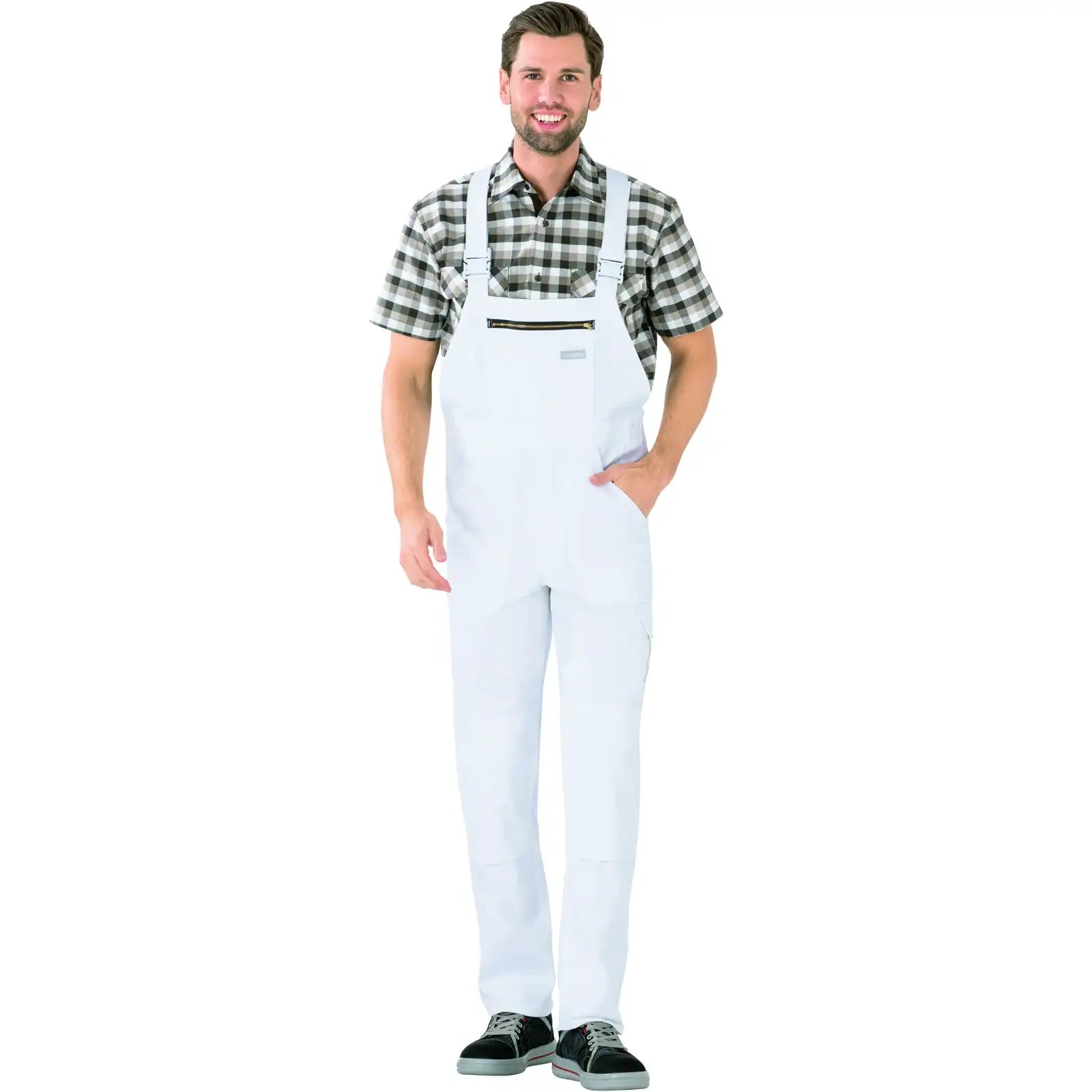 Planam BW 290 Cargo-Latzhose reinweiß 102 reinweiß - Produktbild mit Model