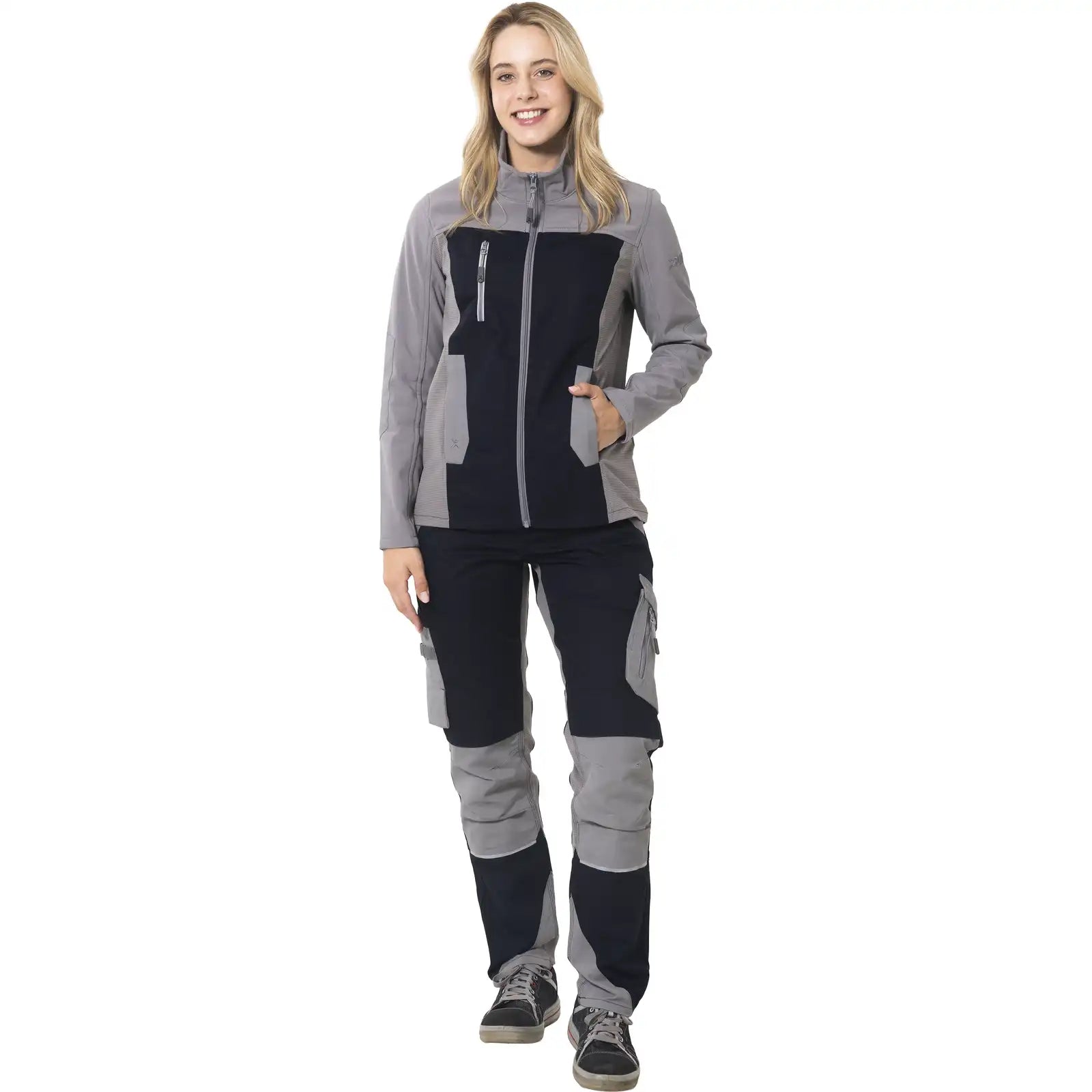 Planam Norit DA Hybridjacke schwarzblau/zink  34 schwarzblau/zink - Produktbild mit Model