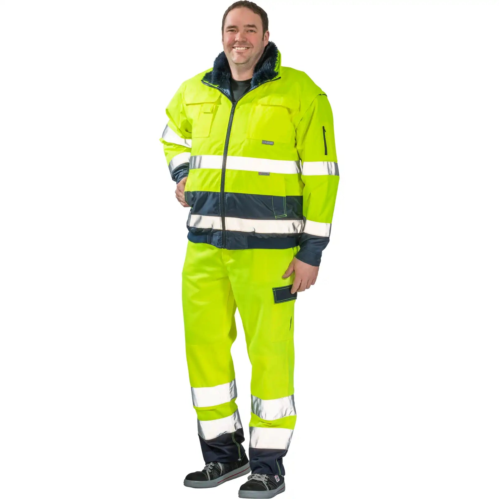 Planam Warnschutz Comfortjacke gelb/marine XXXL gelb/marine - Produktbild mit Model