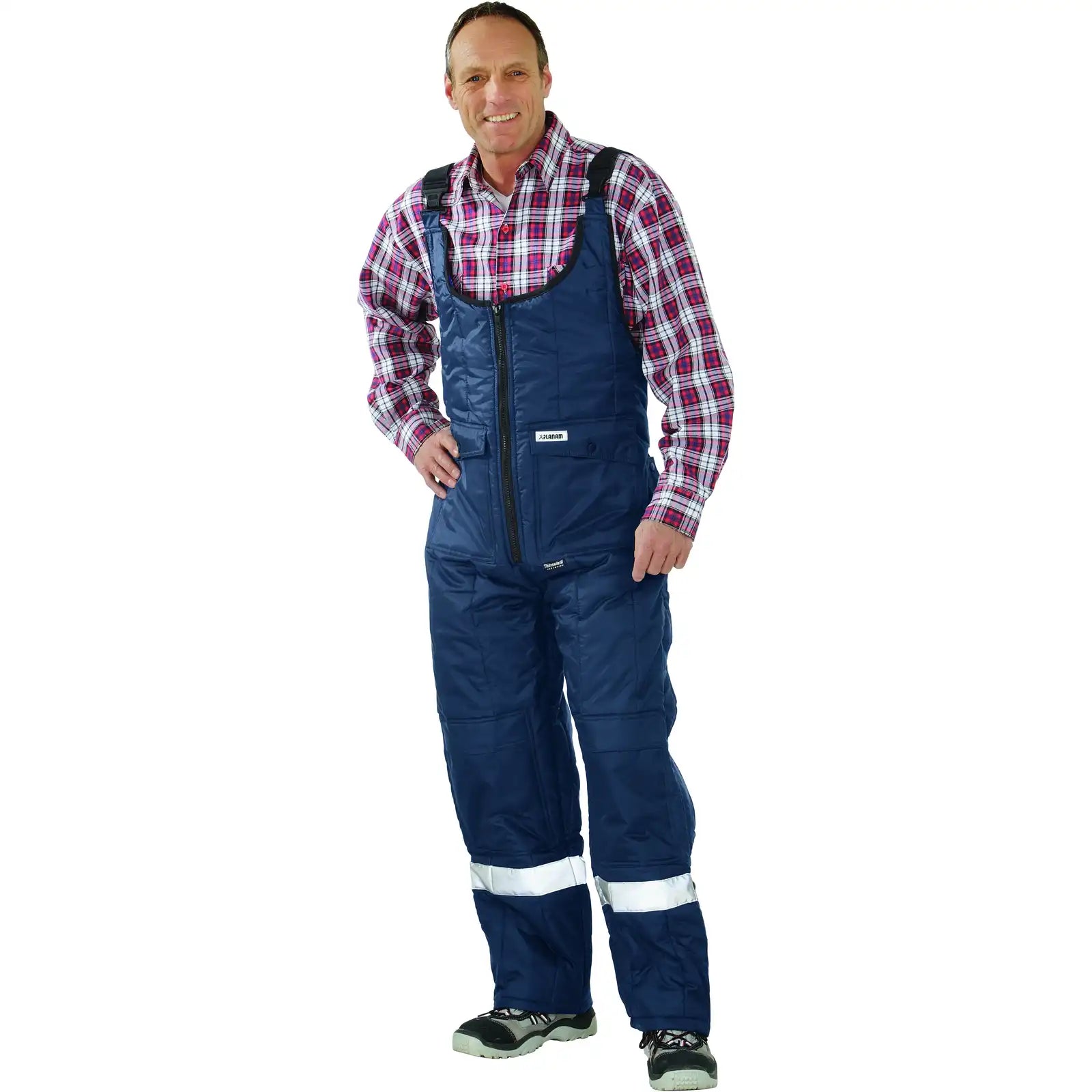 Planam Kühl-/Gefrierhaus Gefrierhaus Latzhose marine/kornblumenblau L marine, Innenfutter kornblumenblau - Produktbild mit Model