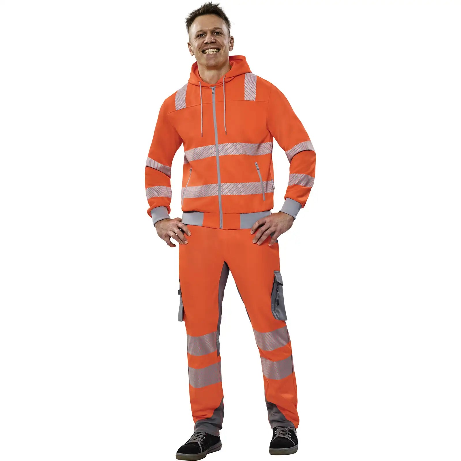 Planam Norit Warnschutz Hoody orange/zink XS orange/zink - Produktbild mit Model