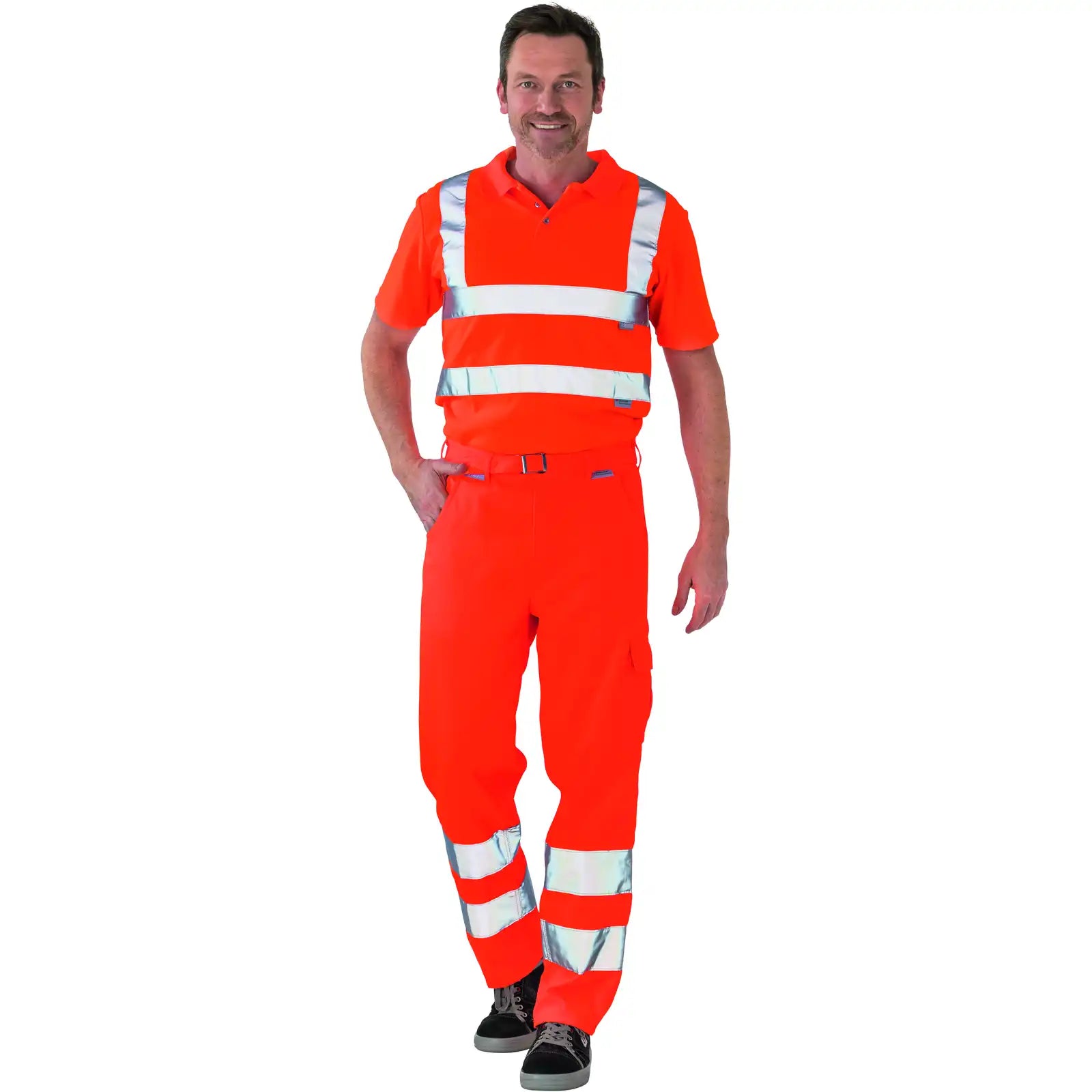 Planam Warnschutz Bundhose uni orange 102 uni orange - Produktbild mit Model