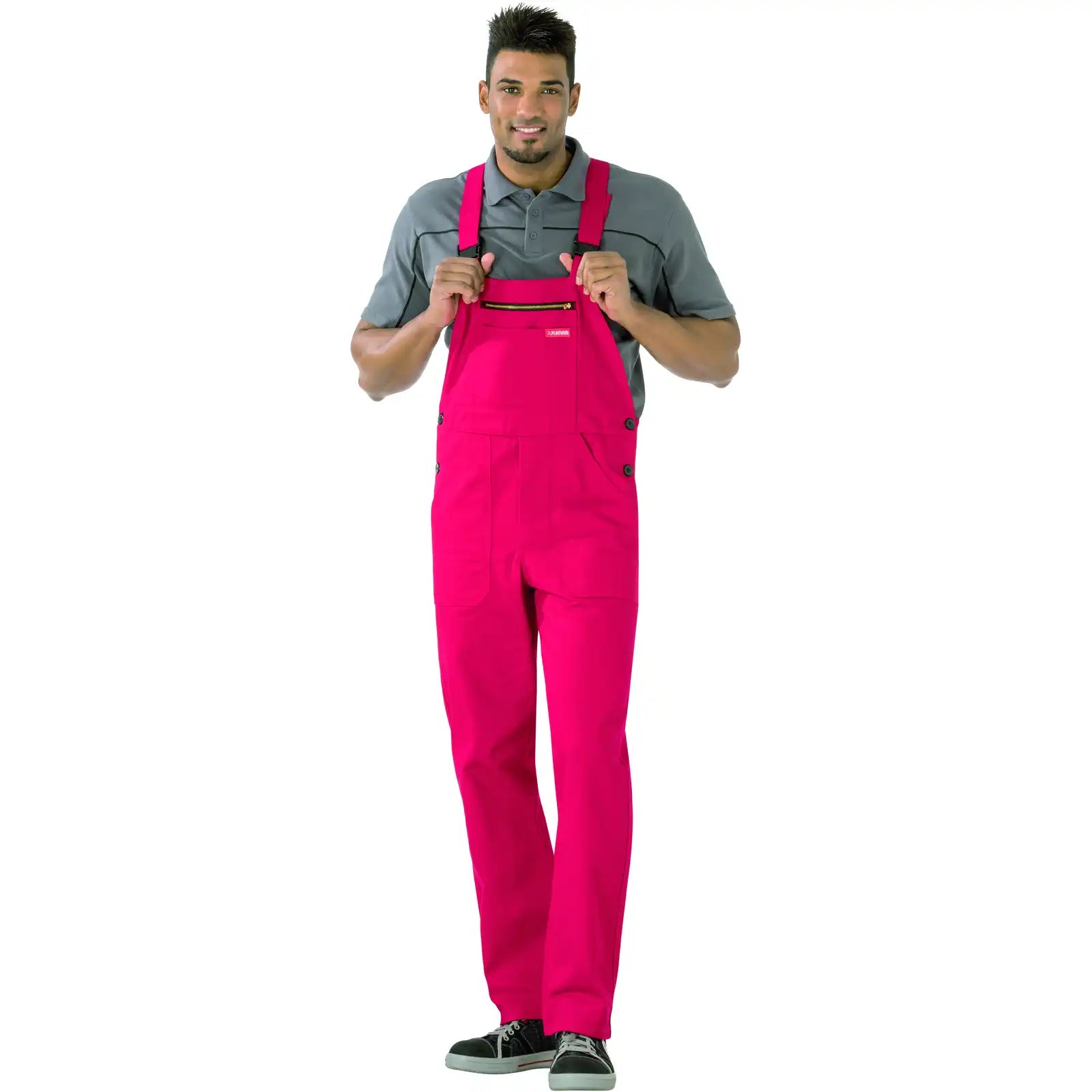 Planam BW 290 Latzhose mittelrot 102 mittelrot - Produktbild mit Model