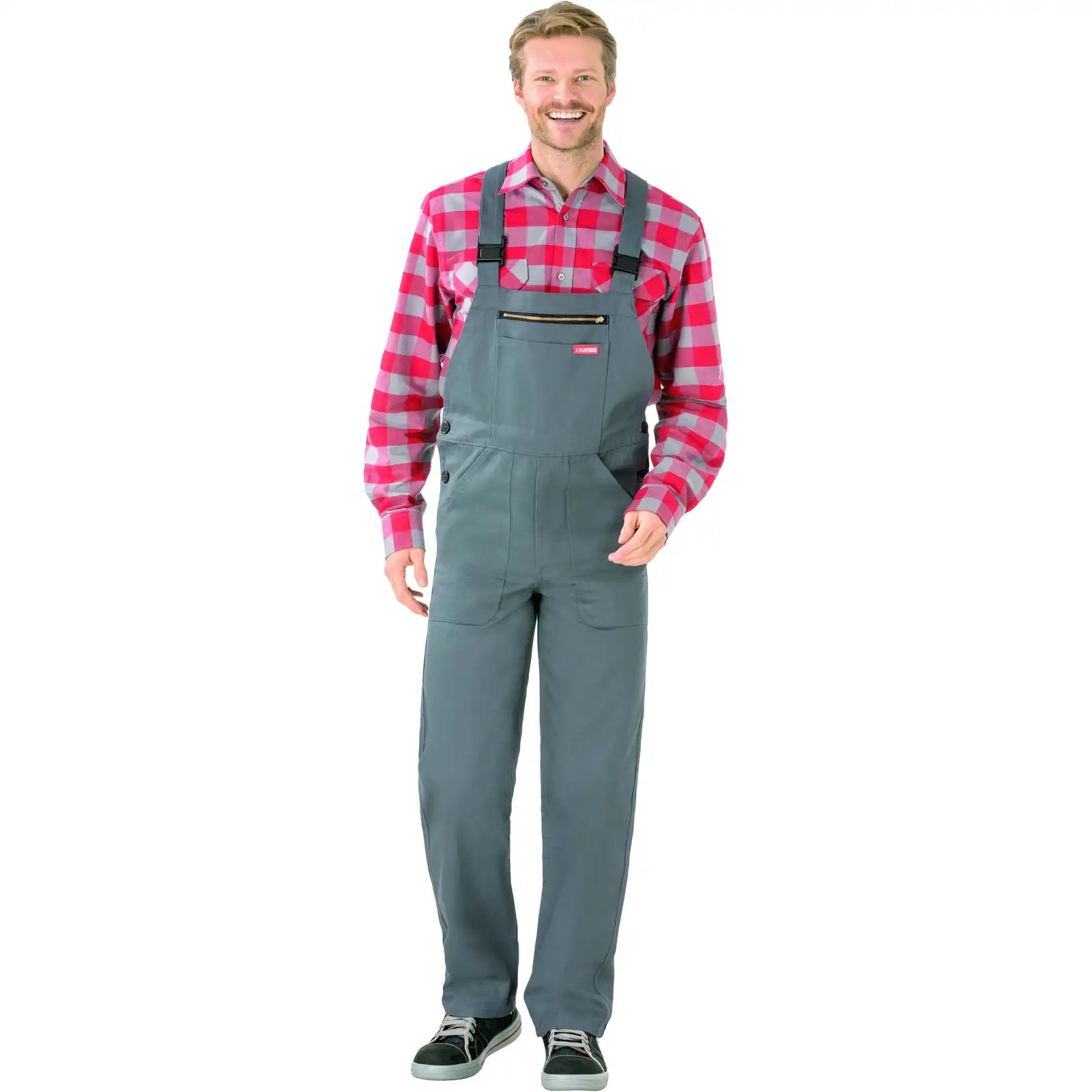 Planam BW 290 Latzhose grau 102 grau - Produktbild mit Model