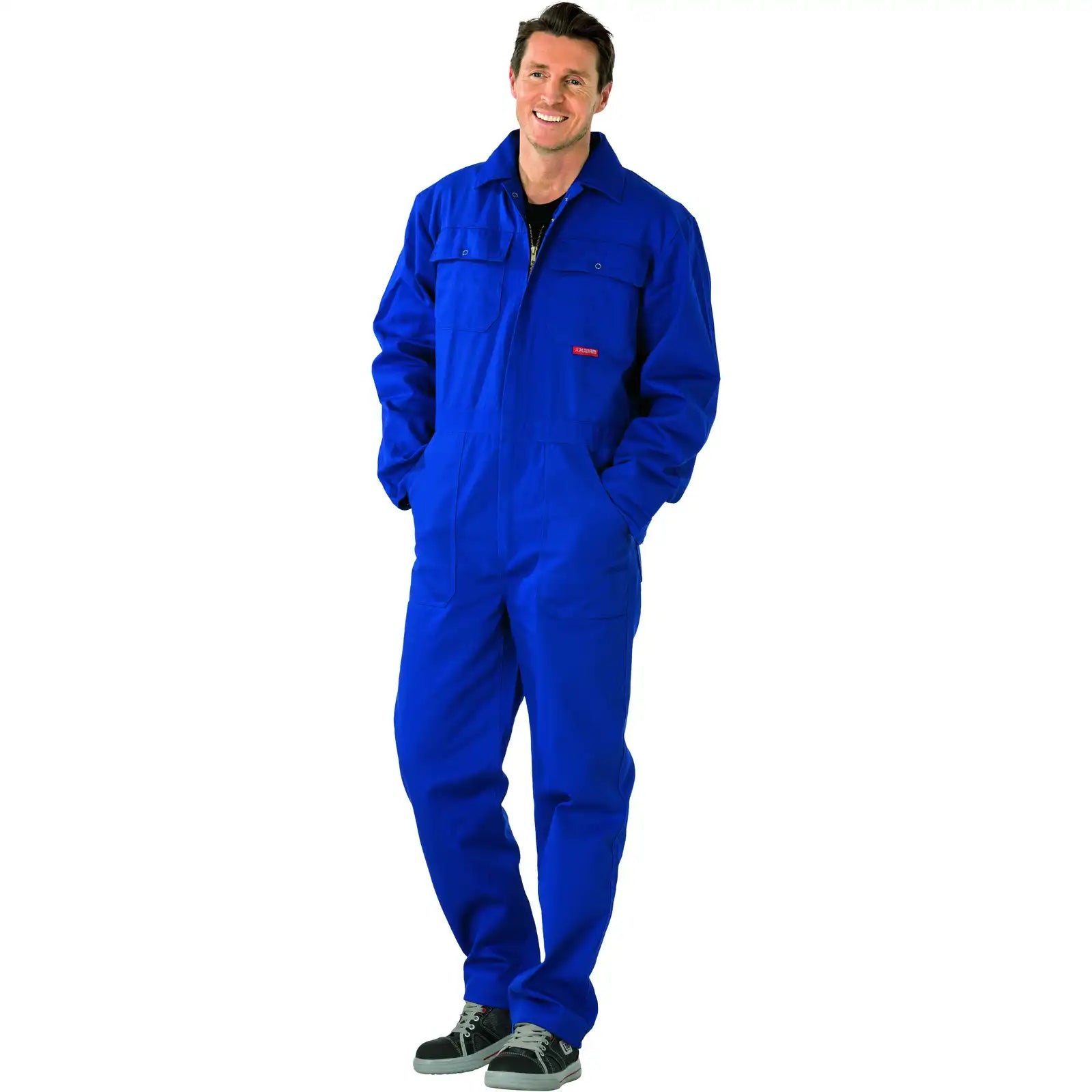 Planam BW 290 Rallyekombi mit verdecktem Reißverschluss kornblumenblau 102 kornblumenblau - Produktbild mit Model