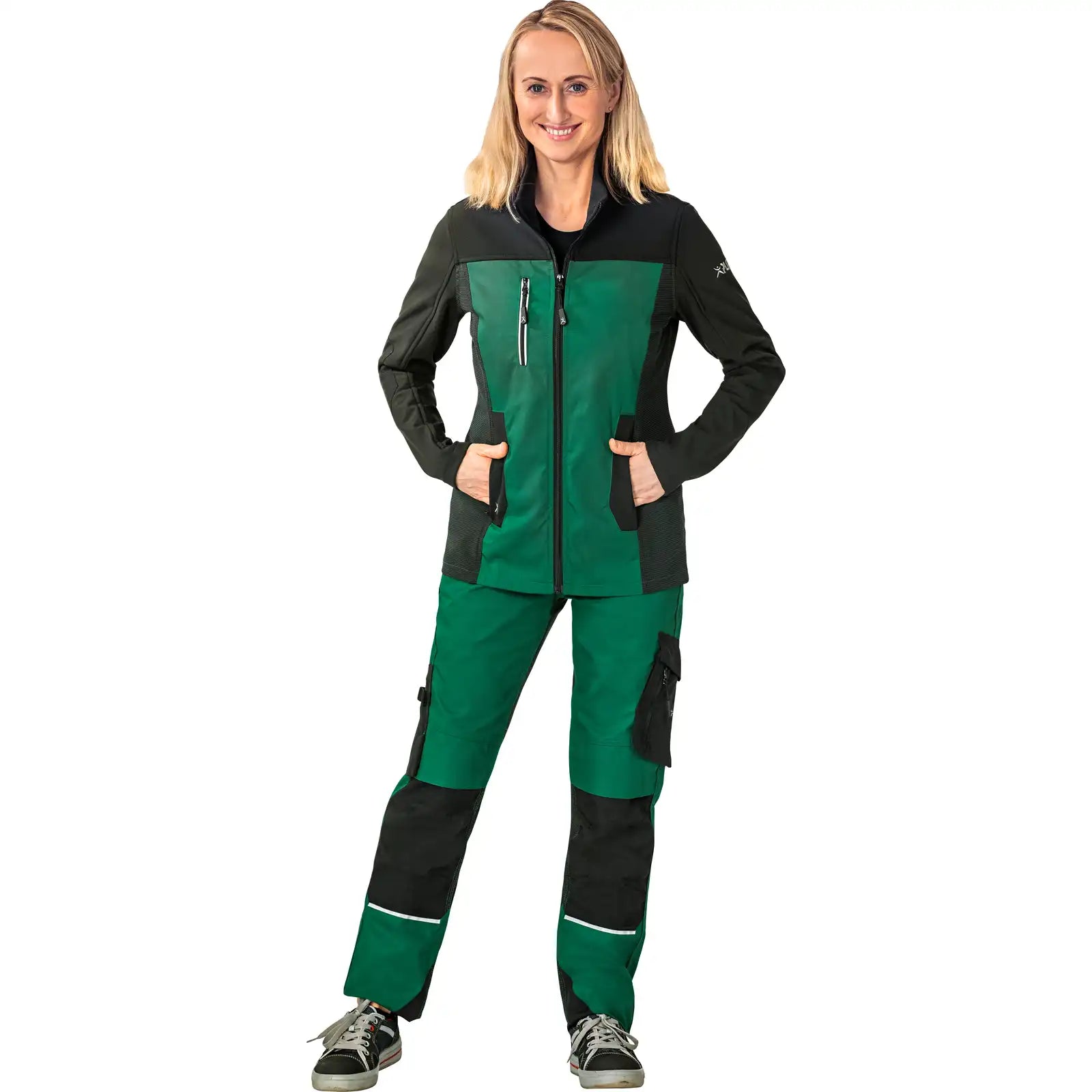 Planam Norit Damen Hybridjacke grün/schwarz 34 grün/schwarz - Produktbild mit Model