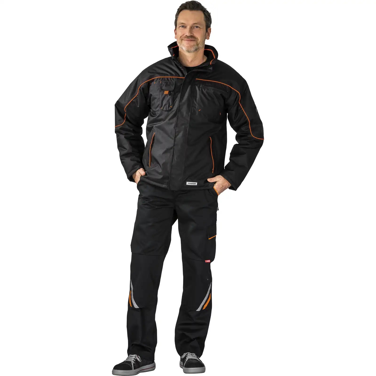 Planam Outdoor Piper Jacke schwarz/orange L schwarz/orange - Produktbild mit Model